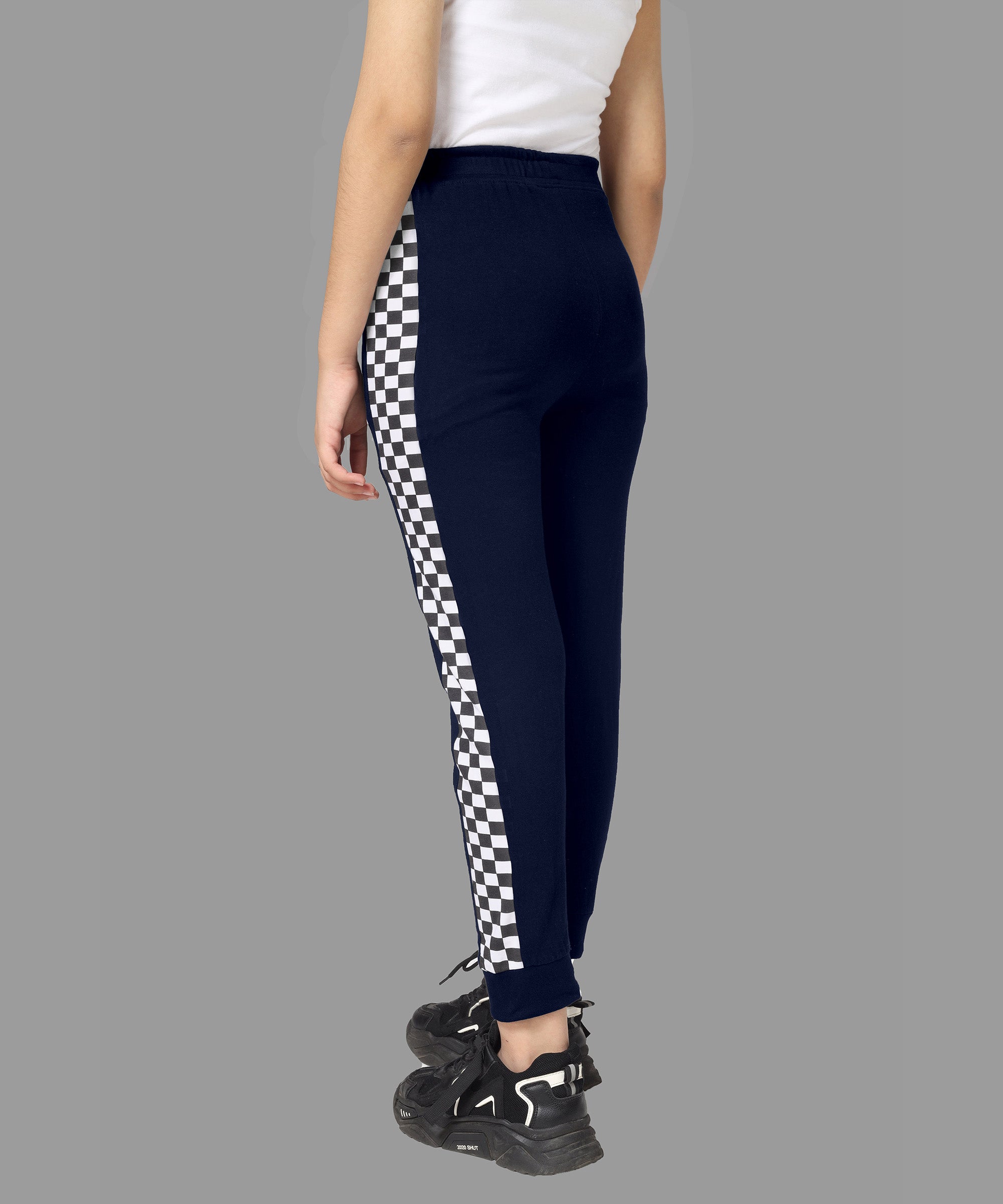 Girls Cotton Printed Track Pants with Pocket - Navy