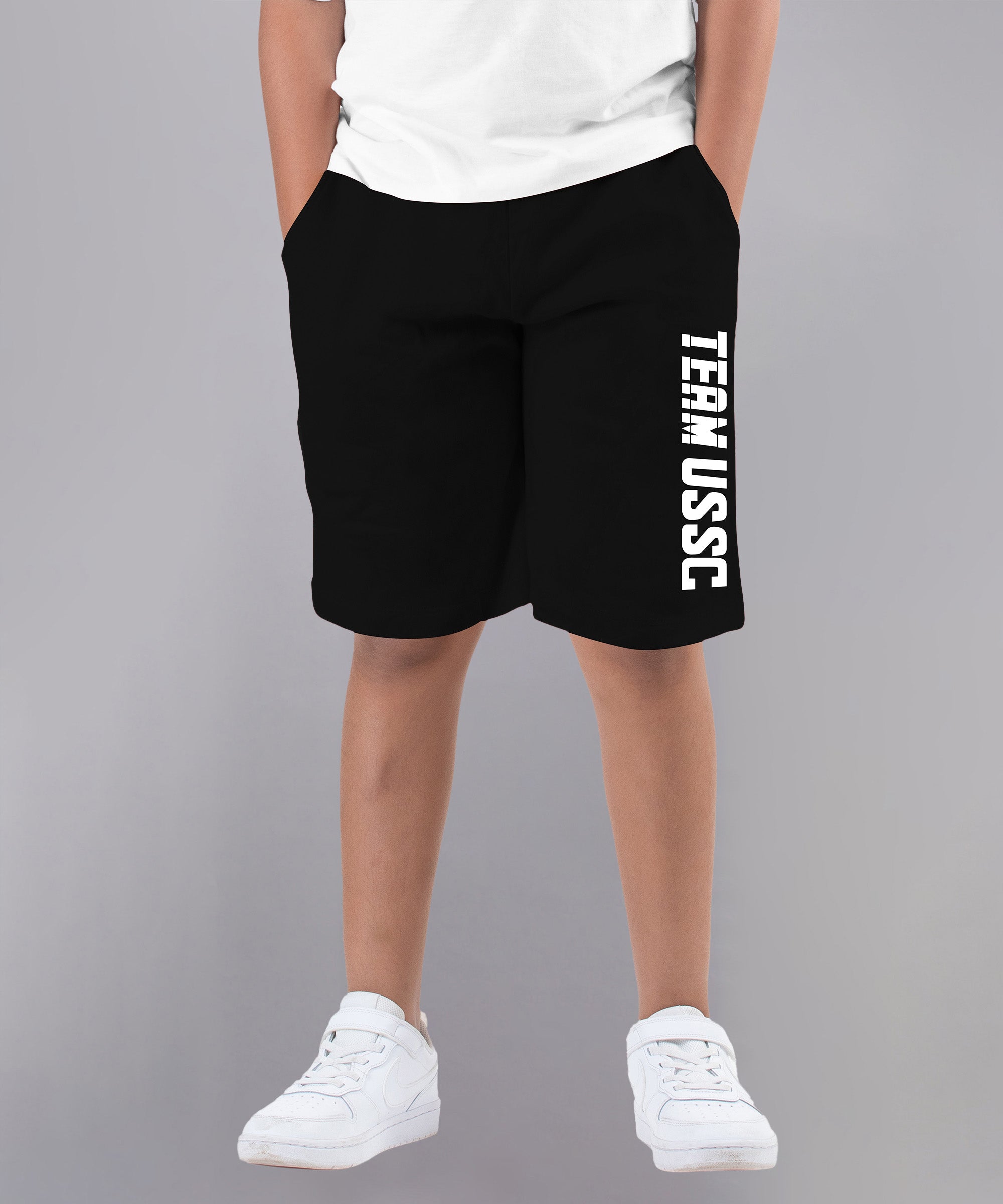 Boys Black Cotton Printed Bermuda USSC Shorts