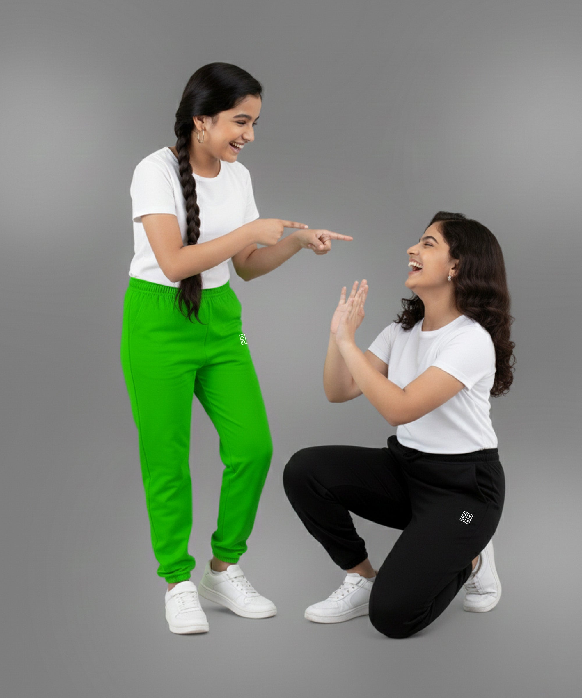 Girls Premium Cotton Trackpants | Regular Fit | Stretch Waist Joggers | Pack of 2