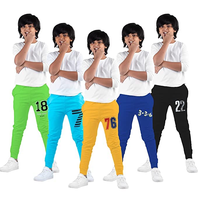 100% Cotton Printed Track Pant for Boys & Girls - Regular Fit Multicolor (Pack of 5)