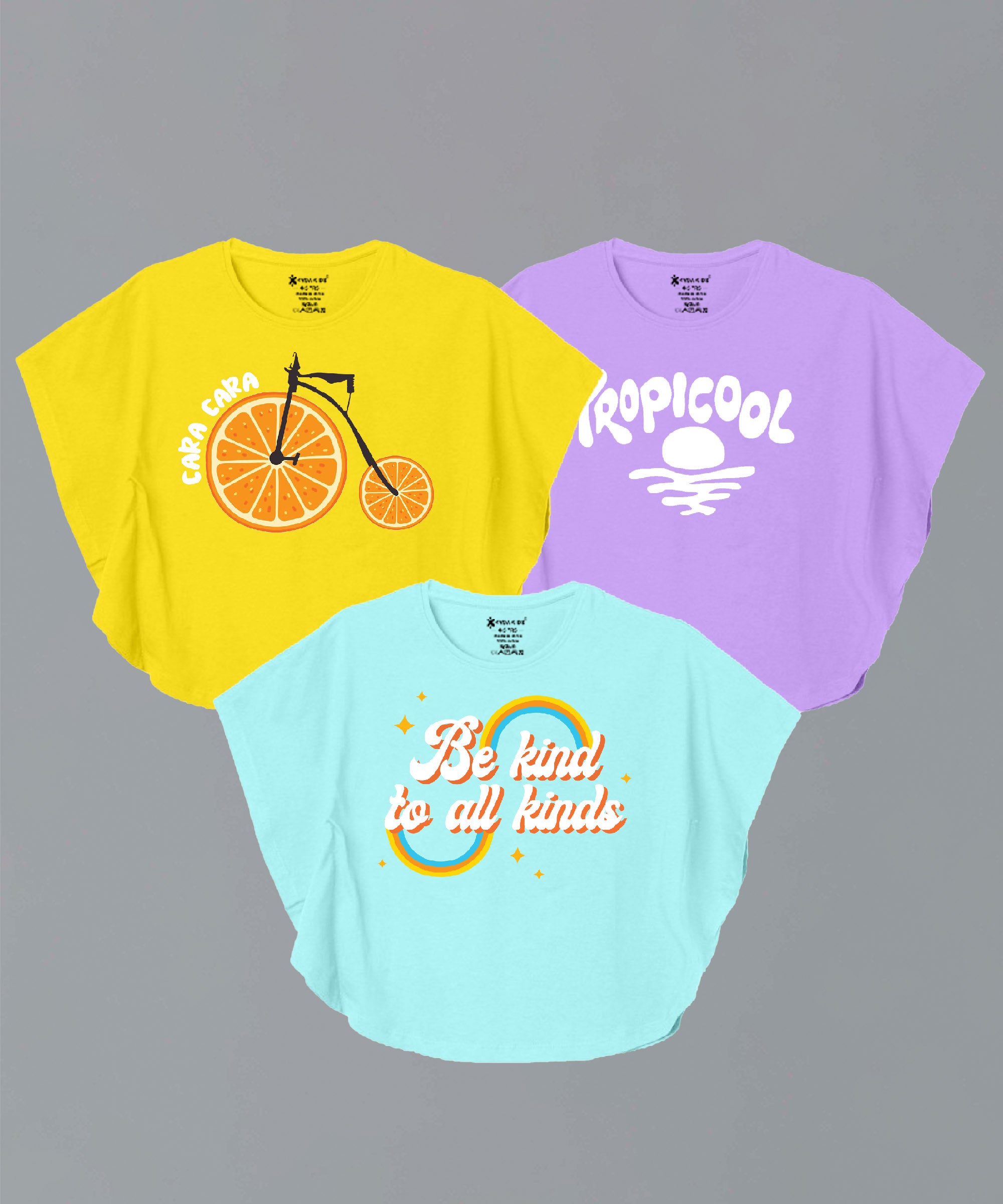 100% Cotton Bio-Washed Premium Printed T-Shirts for Girls – Butterfly Pattern Regular Fit Tops-Combo 1