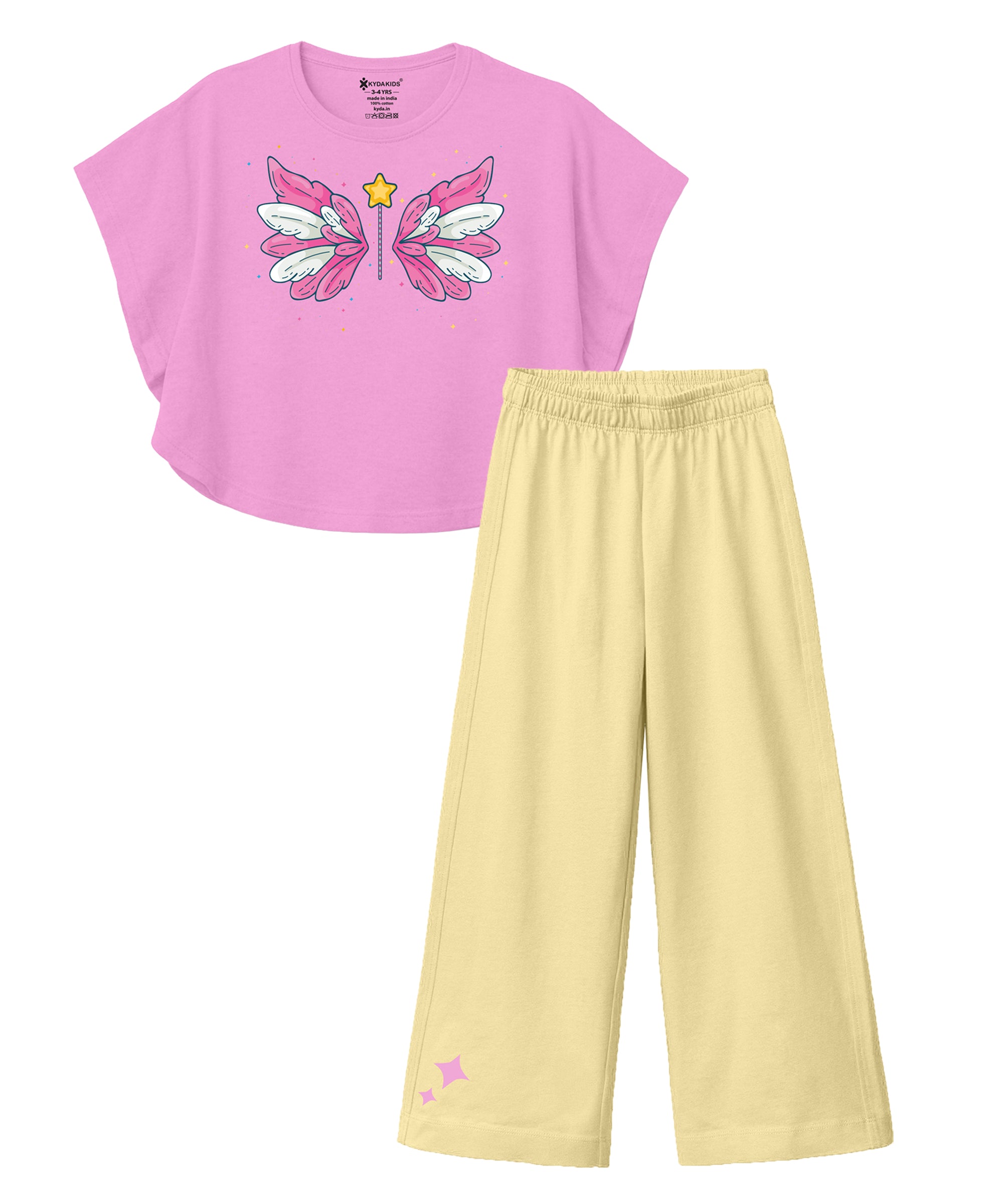 Girls Premium Cotton Butterfly Print Top & Palazzo Co-Ord Set