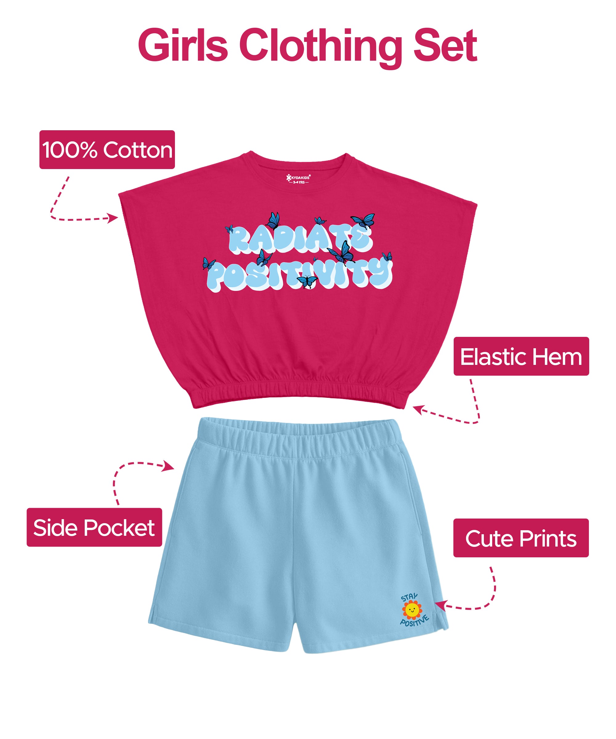 Girls  Cotton Printed Top & Shorts Co-Ord Set | Regular Fit