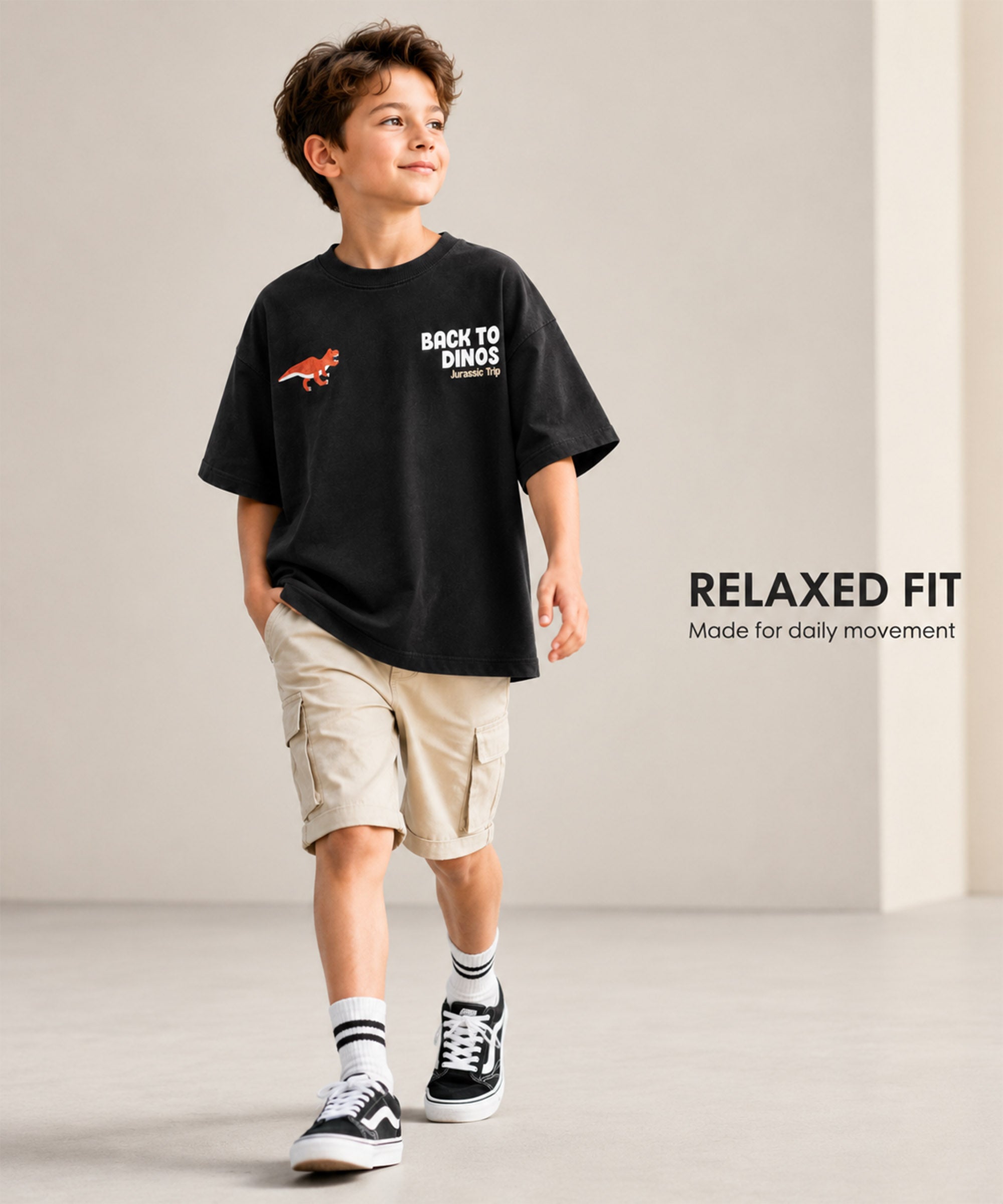 Boys Premium Cotton Oversized Printed T-Shirt | Dinos