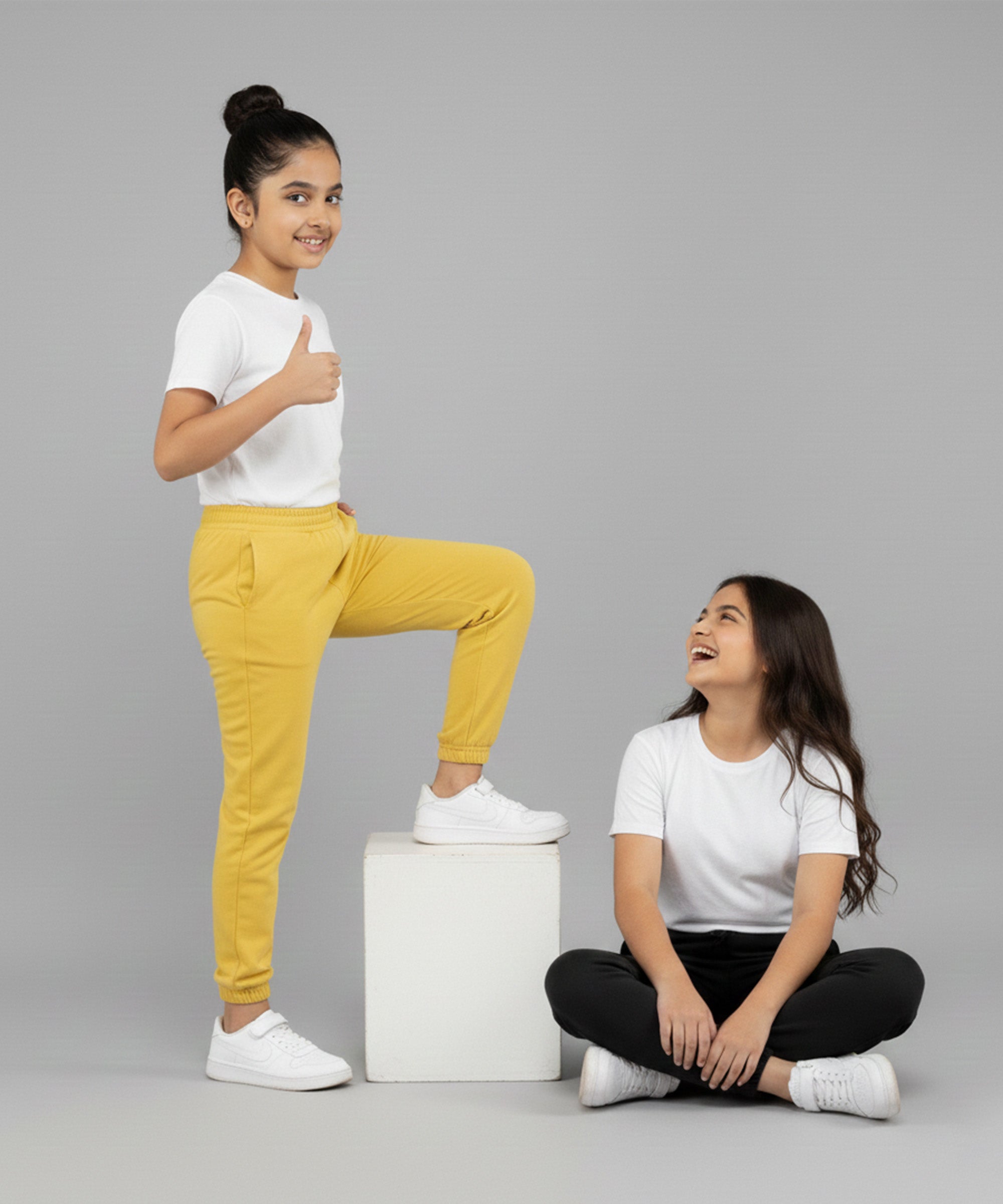 Girls Premium Cotton Trackpants | Regular Fit | Stretch Waist Joggers | Pack of 2