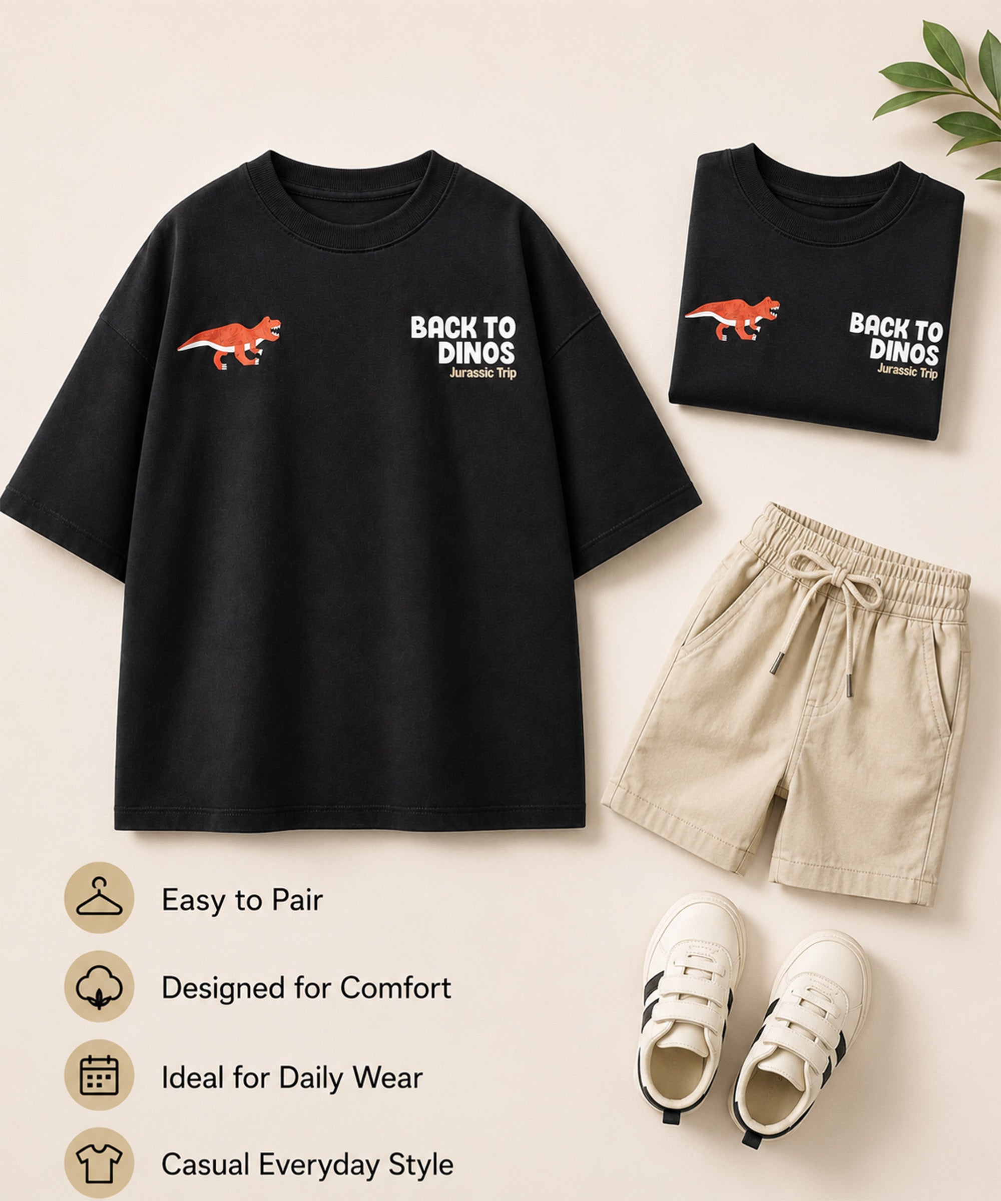 Boys Premium Cotton Oversized Printed T-Shirt | Dinos