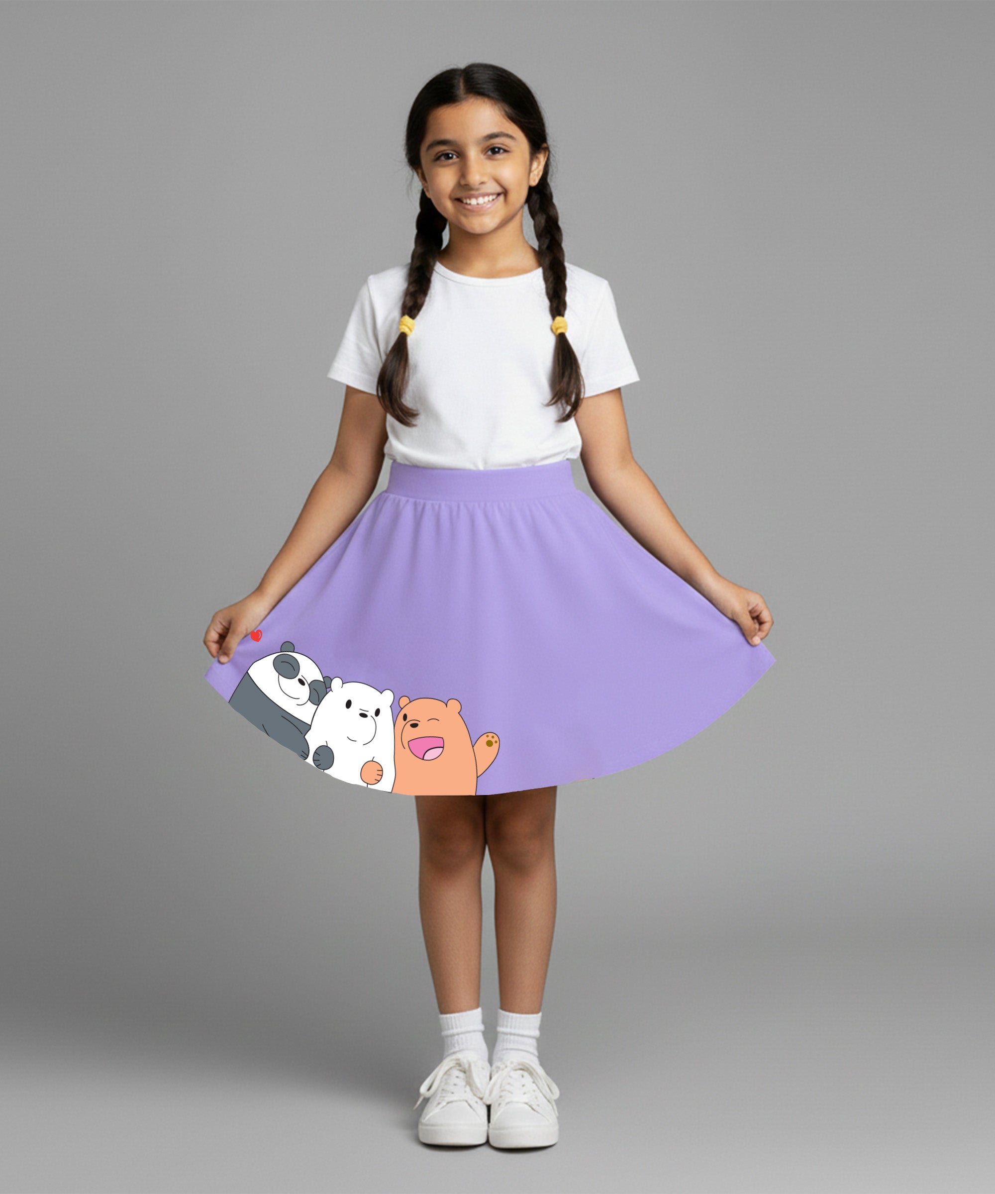 Girls Cotton Printed Skirt Attached With Inner Lycra Shorts-Lavender