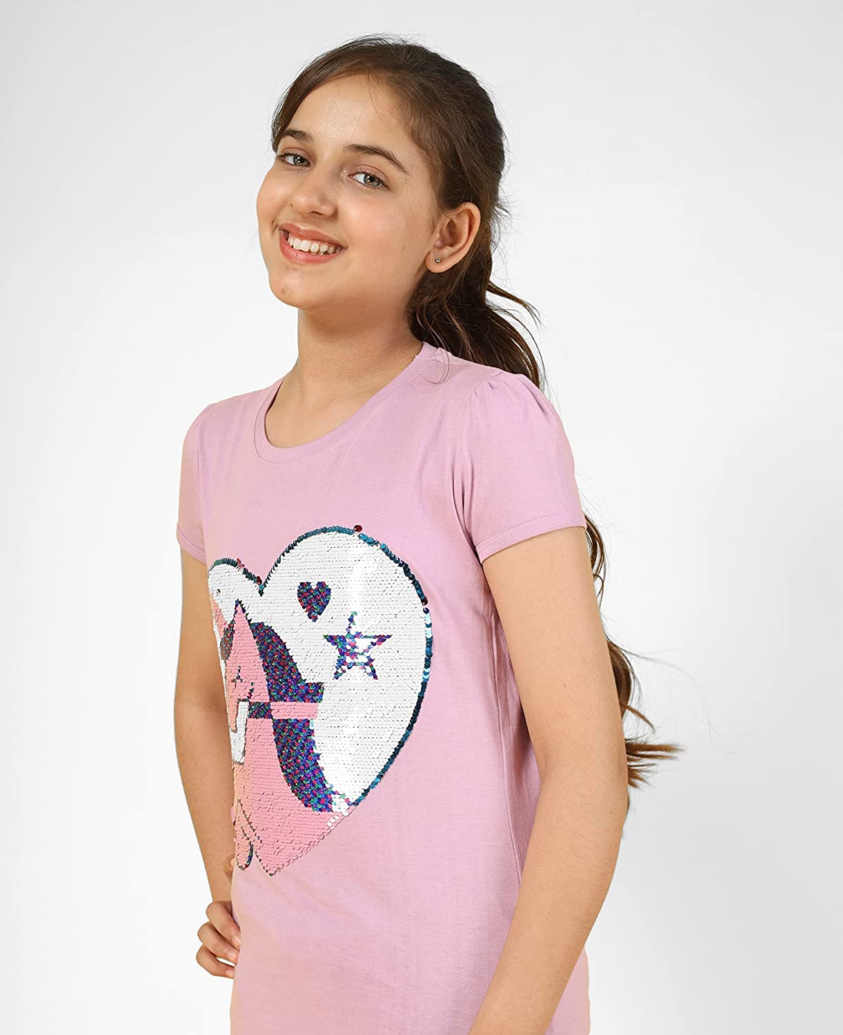 Girls Cotton Half Sleeve Printed Tops - Pink
