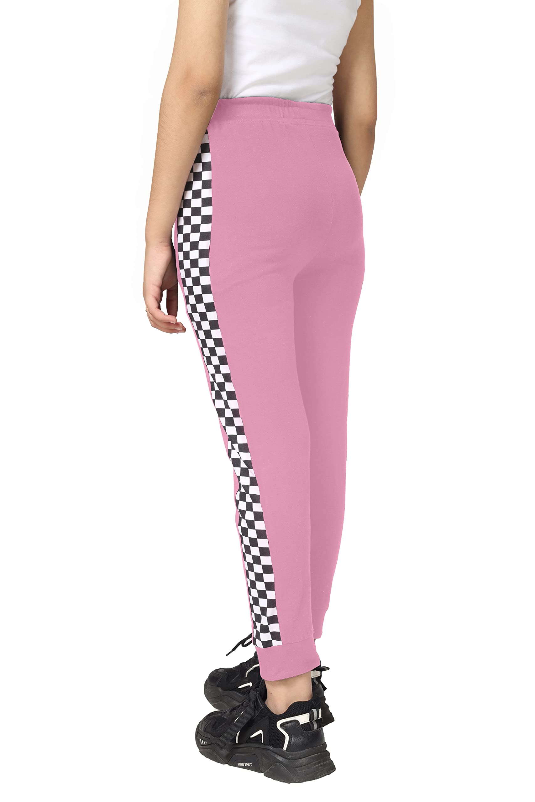 Girls Cotton Printed Track Pants with Pocket - Pink