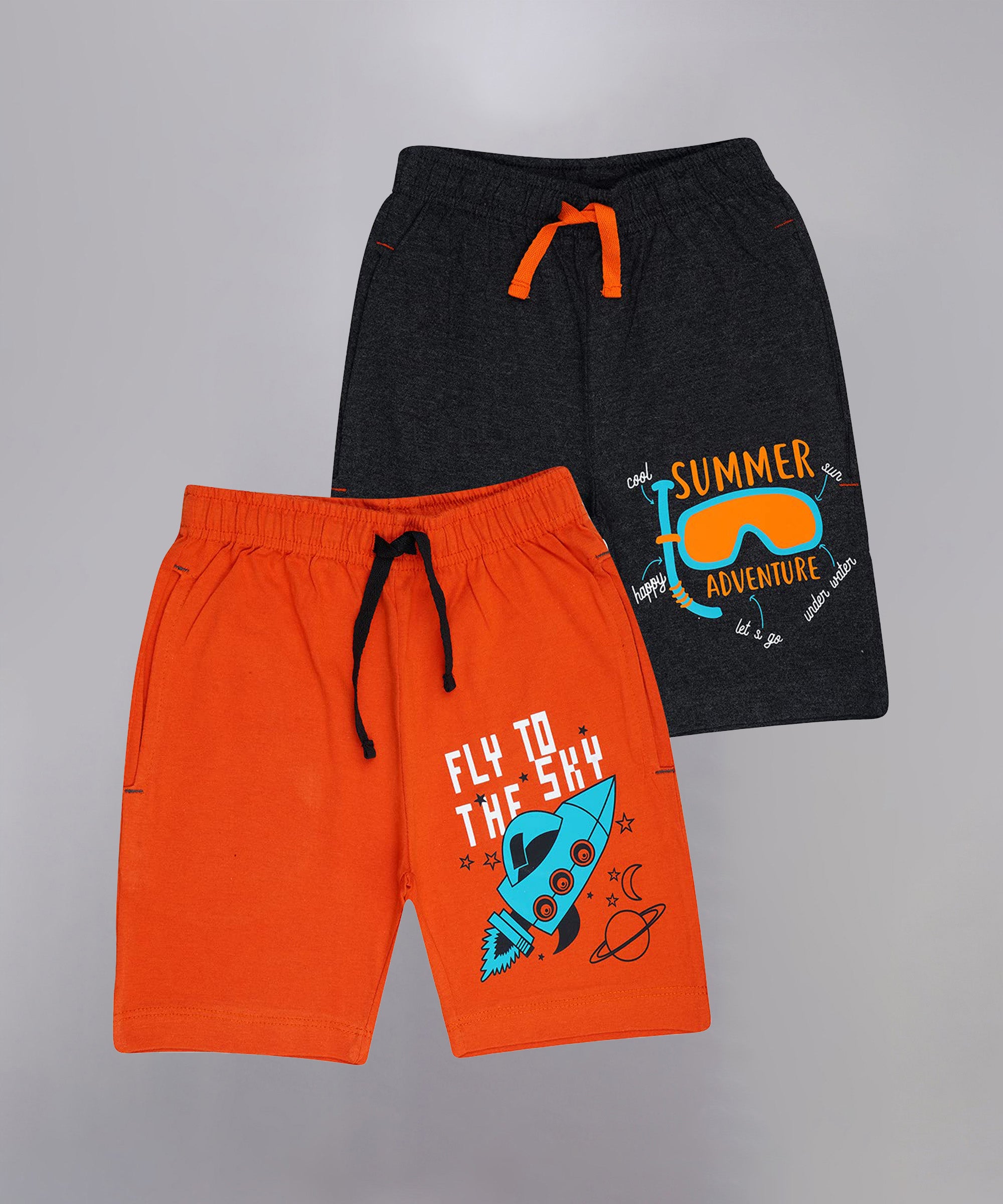 Kids Unisex Orange-BlackBlack-Melange Desert Printed Regular Fit Vintage Trousers  (Pack of 2)