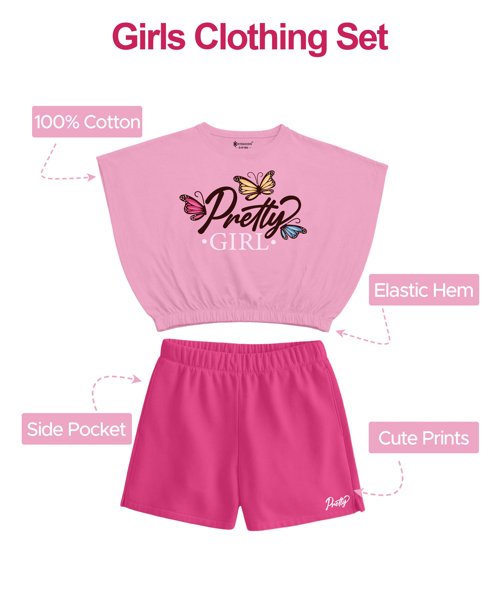 Girls  Cotton Printed Top & Shorts Co-Ord Set | Regular Fit