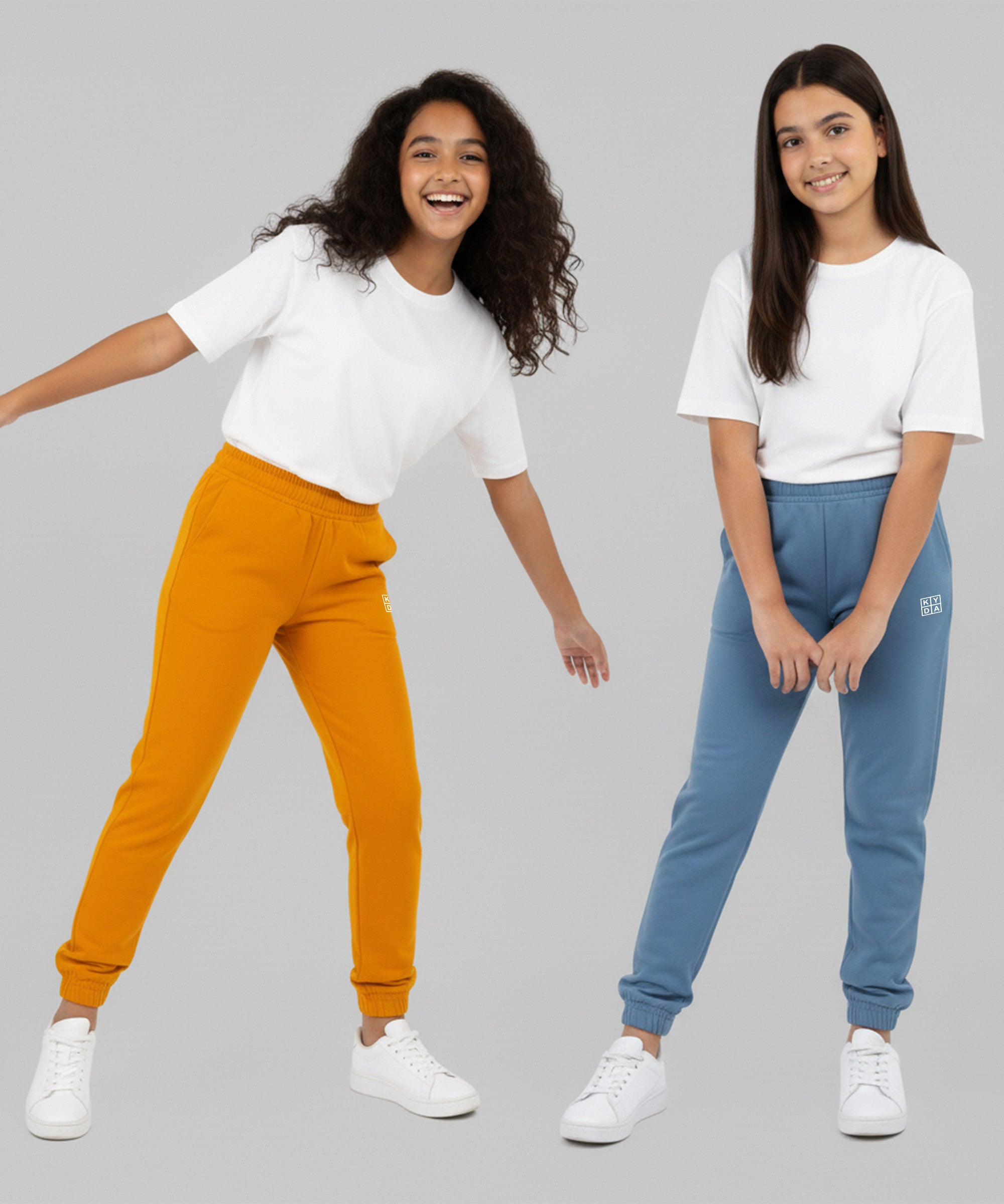 Girls Premium Cotton Trackpants | Regular Fit | Stretch Waist Joggers | Pack of 2