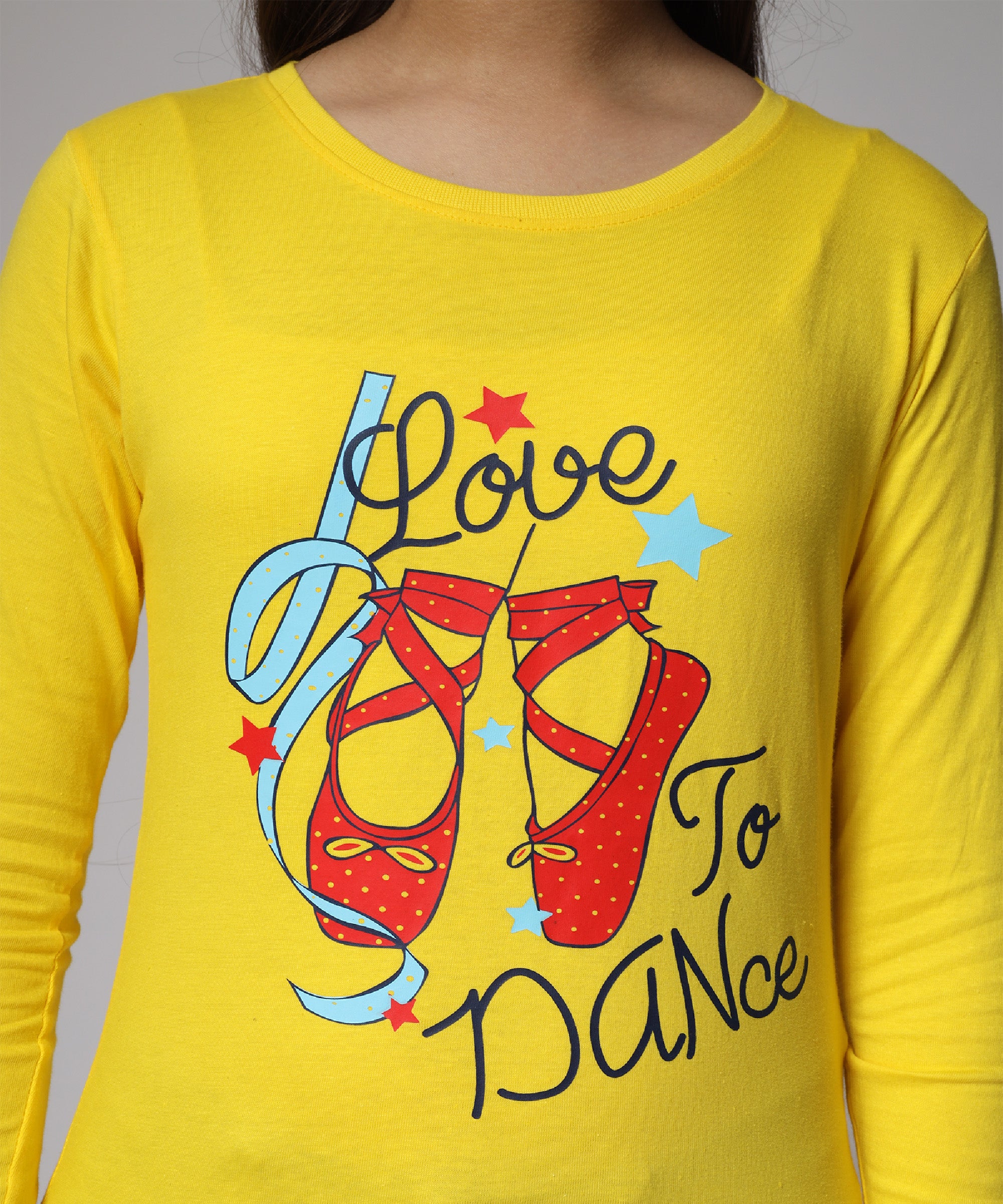 Girls Printed Full Sleeve Premium T-shirt | Yellow
