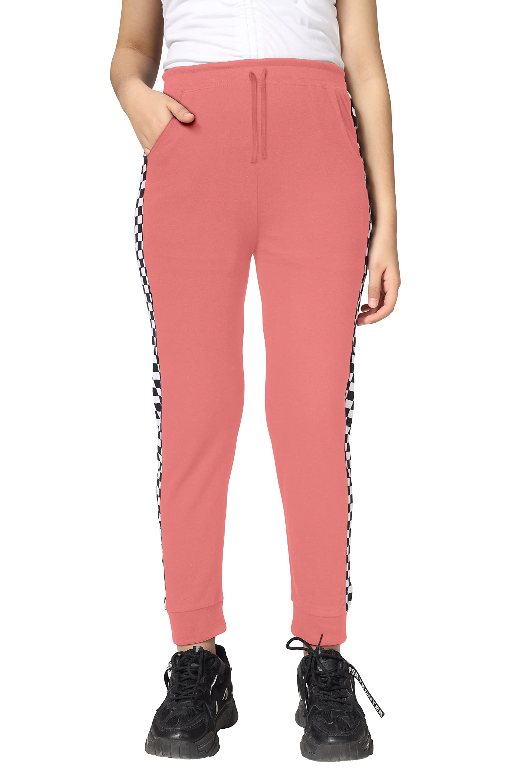 Girls Cotton Printed Track Pants with Pocket - Coral