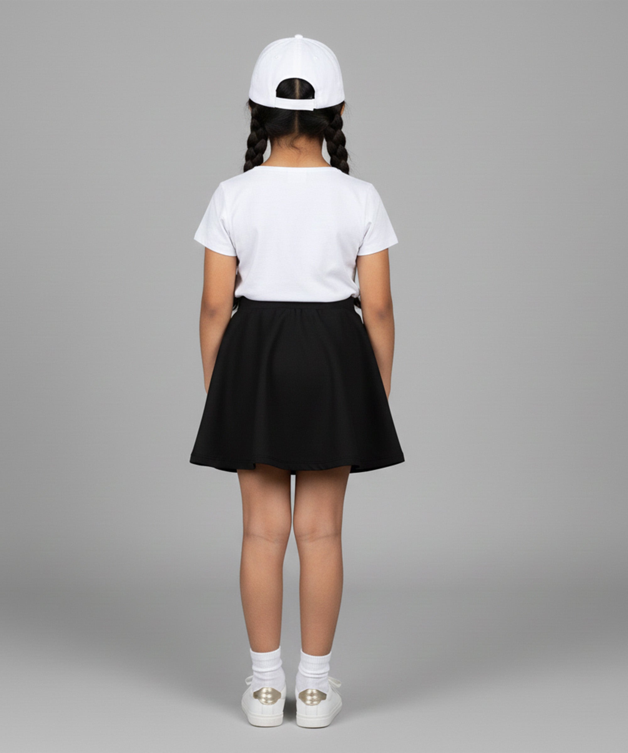 Girls Cotton Printed Skirt Attached With Inner Lycra Shorts-Black