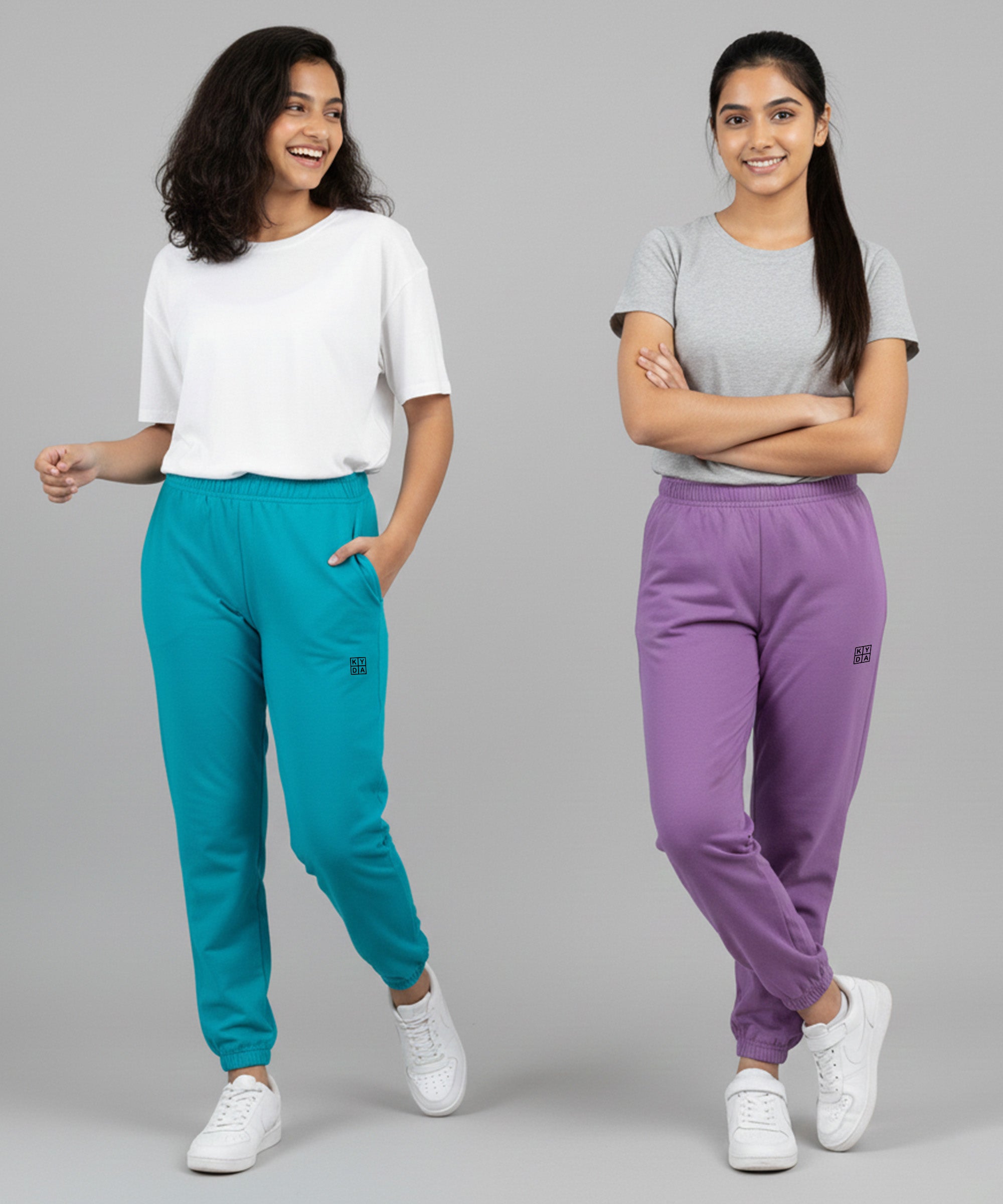 Girls Premium Cotton Trackpants | Regular Fit | Stretch Waist Joggers | Pack of 2