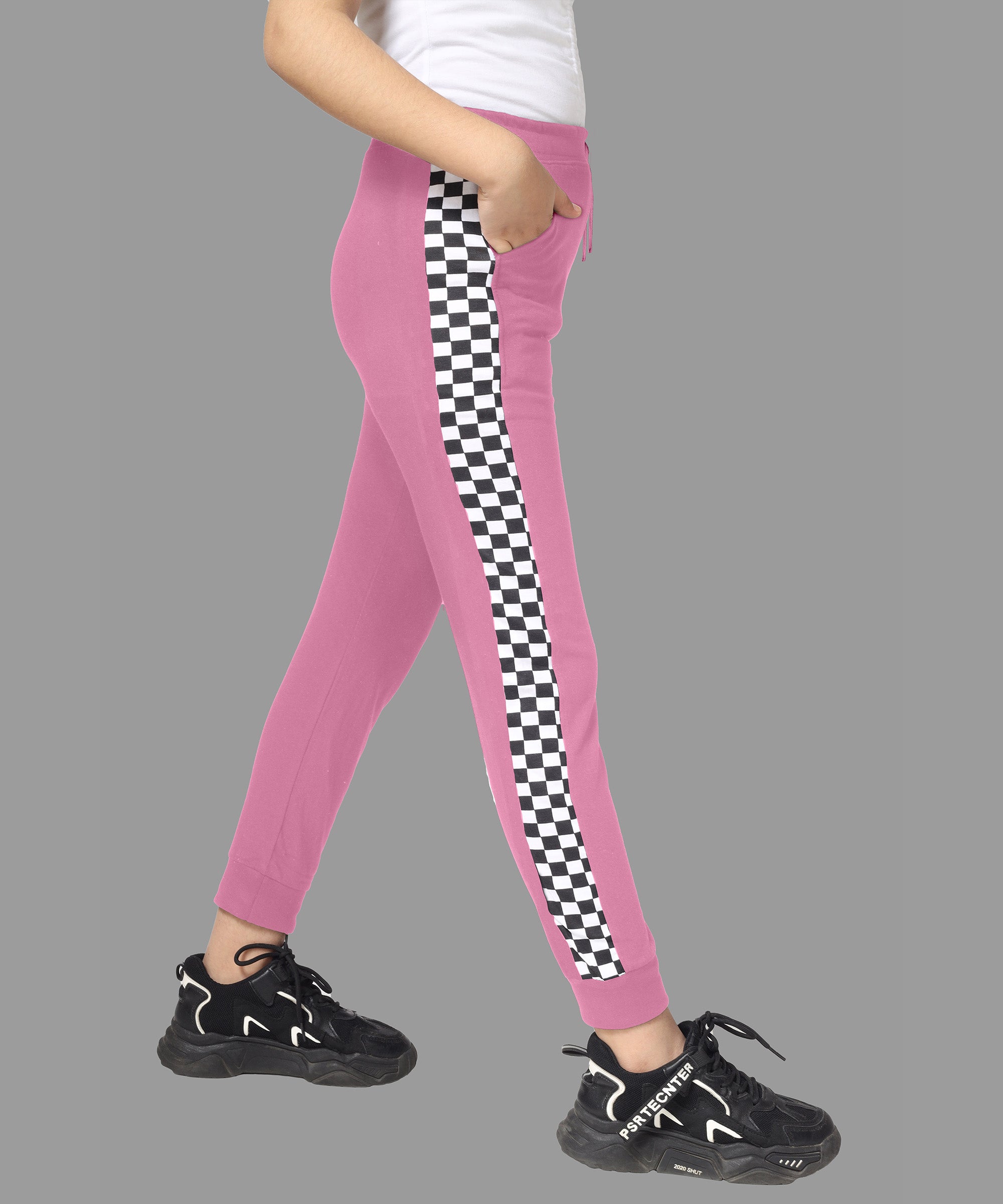 Girls Cotton Printed Track Pants with Pocket - Pink