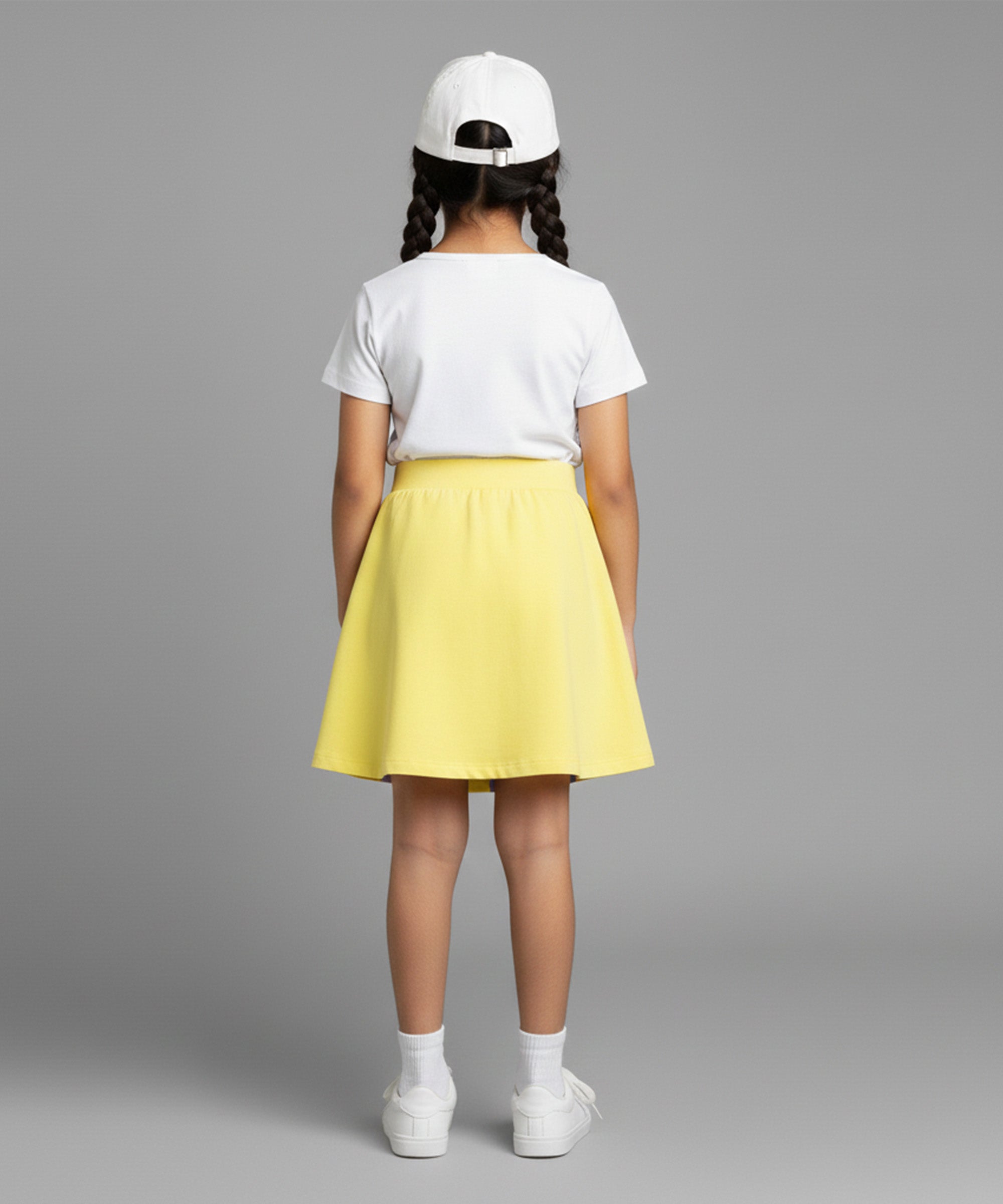 Girls Cotton Printed Skirt Attached With Inner Lycra Shorts-Light Yellow