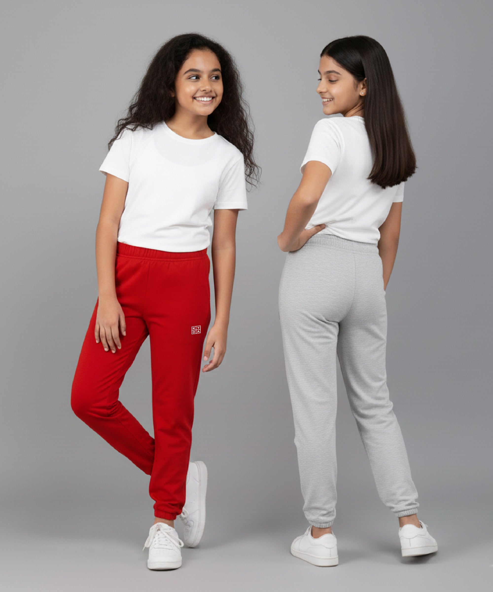 Girls Premium Cotton Trackpants | Regular Fit | Stretch Waist Joggers | Pack of 2