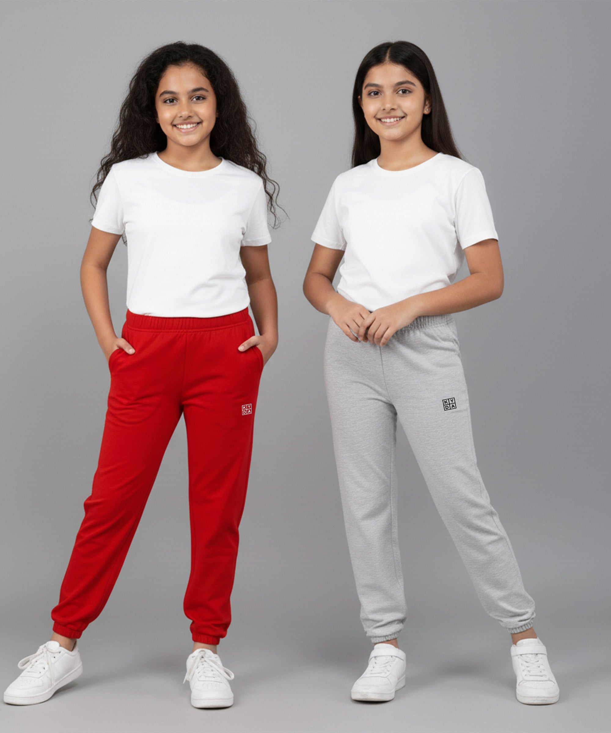 Girls Premium Cotton Trackpants | Regular Fit | Stretch Waist Joggers | Pack of 2