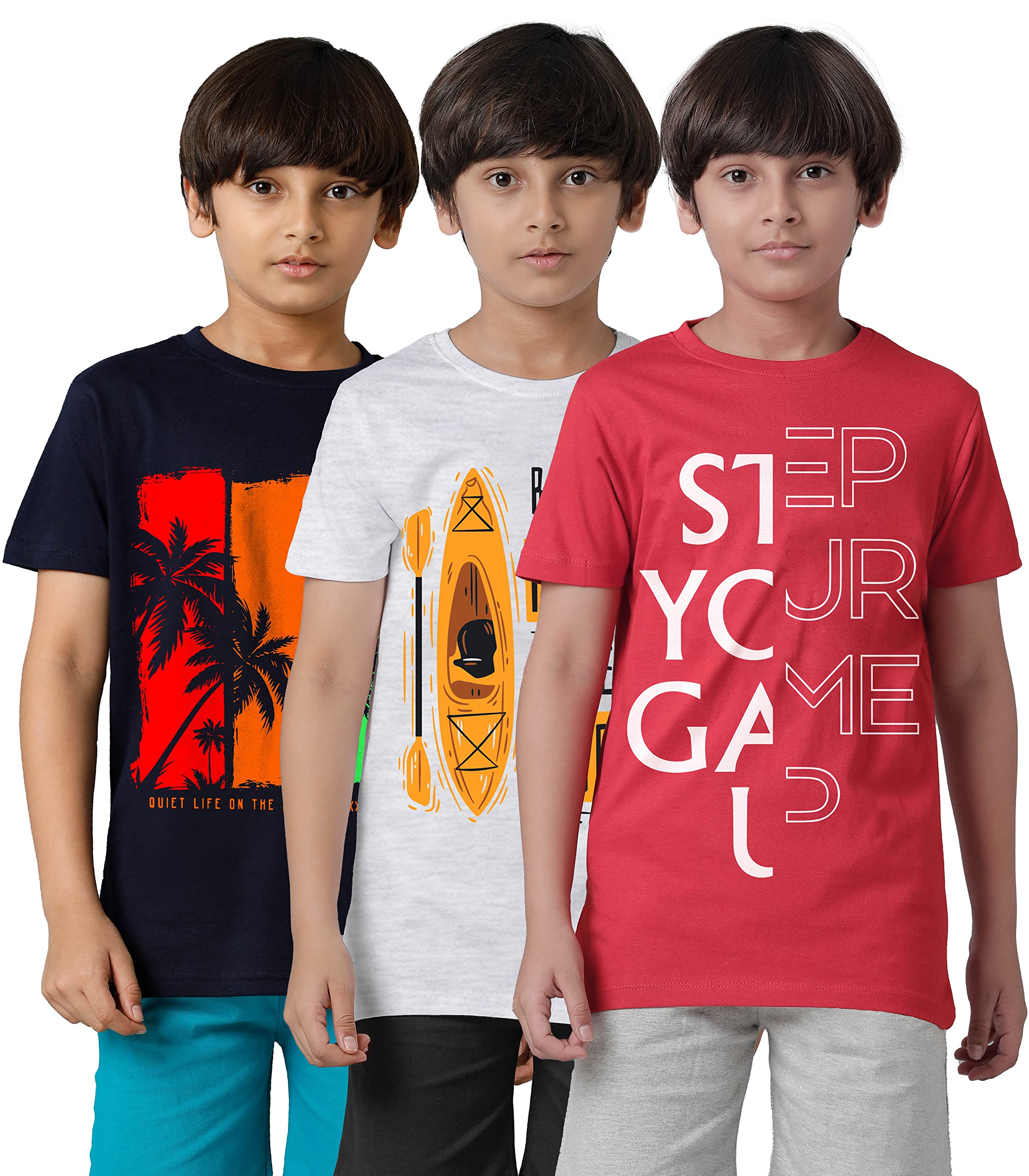 Boys Cotton Printed Half Sleeve T-Shirts Regular Fit (Pack of 3)