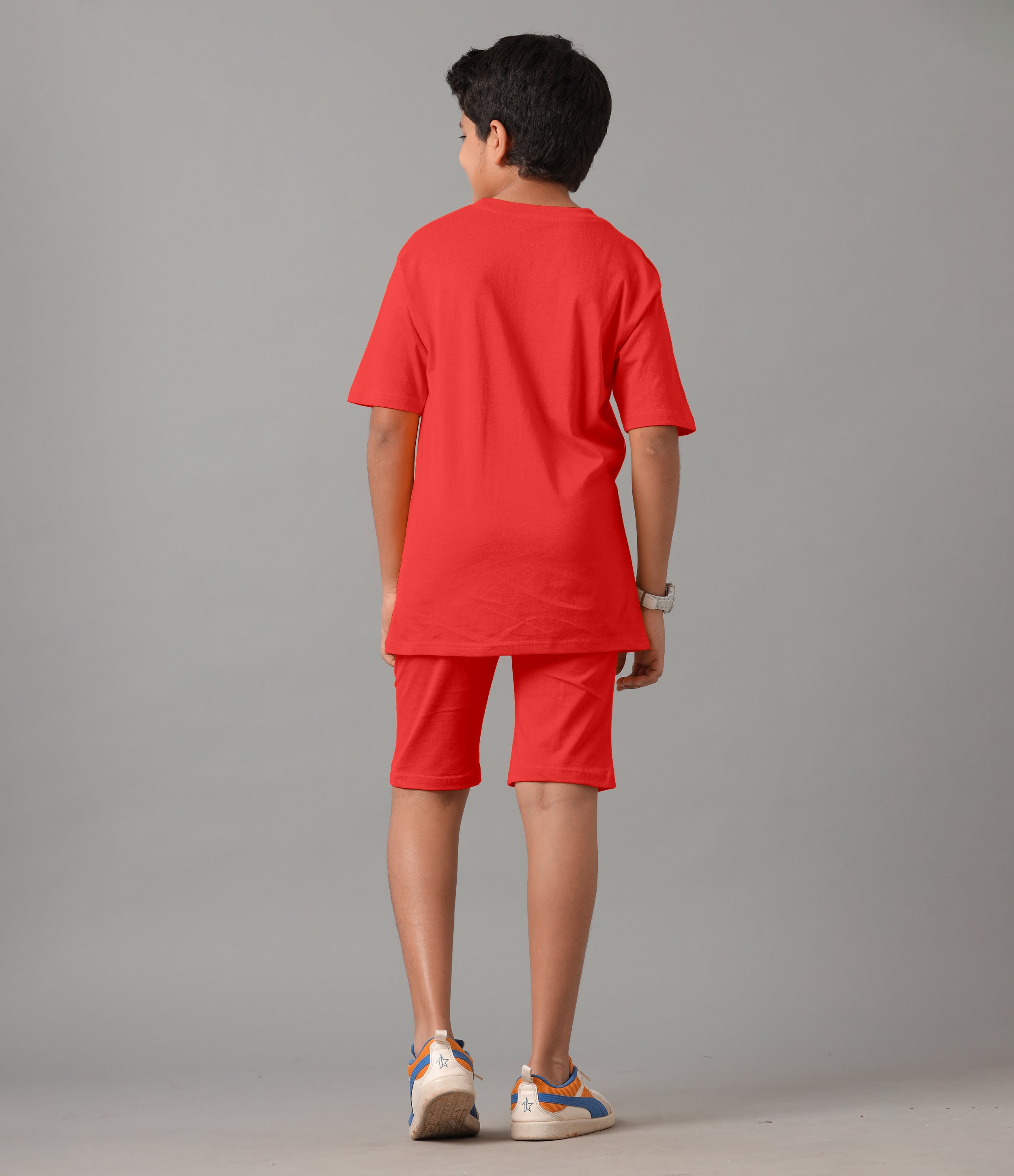 Boy's 100% Pure Cotton Premium Printed Red Tshirt and Shorts Set