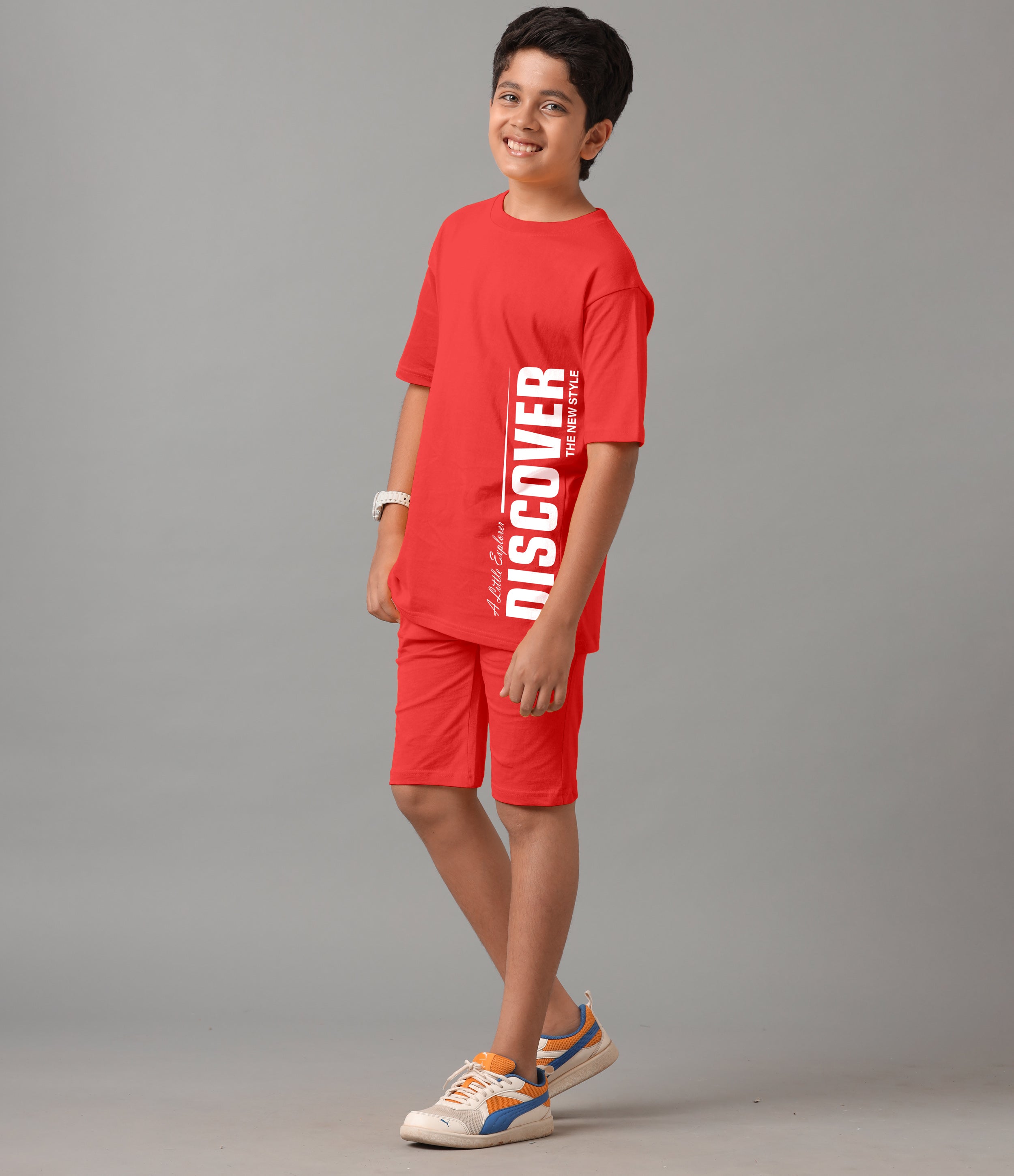 Boy's 100% Pure Cotton Premium Printed Red Tshirt and Shorts Set
