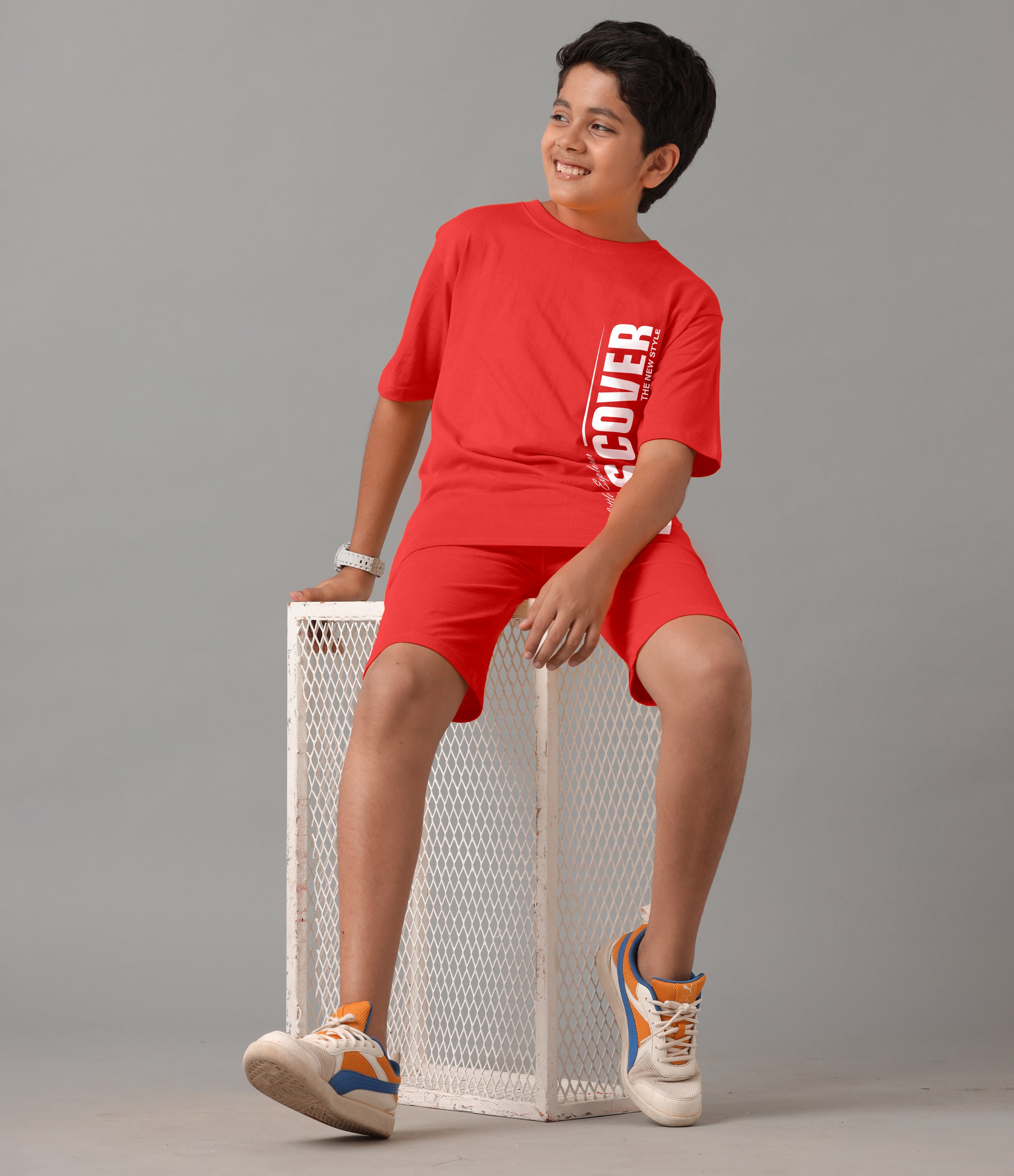 Boy's 100% Pure Cotton Premium Printed Red Tshirt and Shorts Set