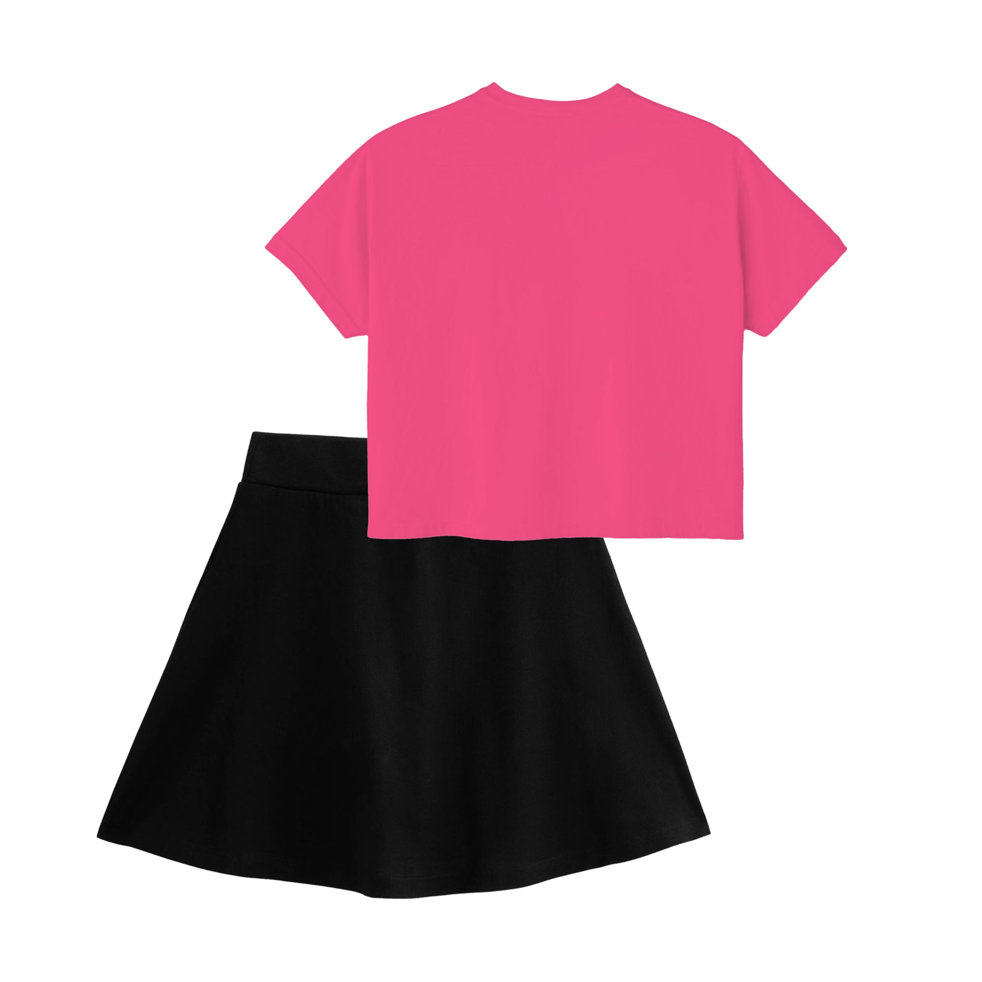 Girls Letter Print Cotton Printed Clothing Set-PinkBlack