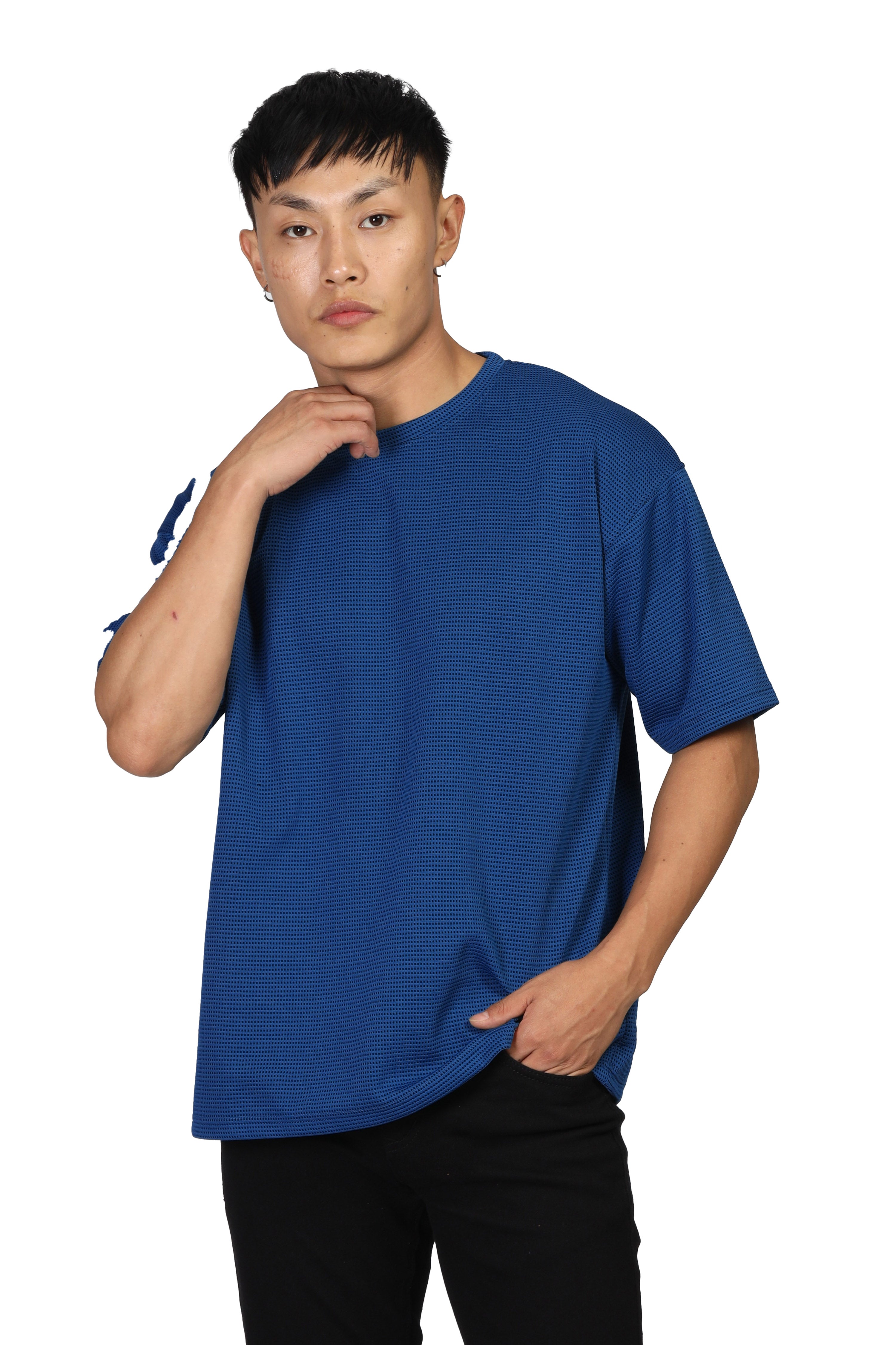 SHODOX Mens Solid Dotted Unique Design Oversized Tshirt Round Neck Loose Fit Drop Shoulder Mens T-Shirt