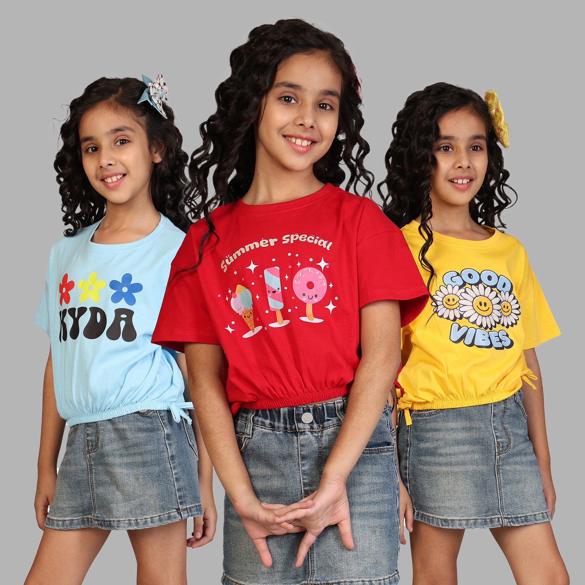 Girls Cotton Printed Crop Top-Combo 1
