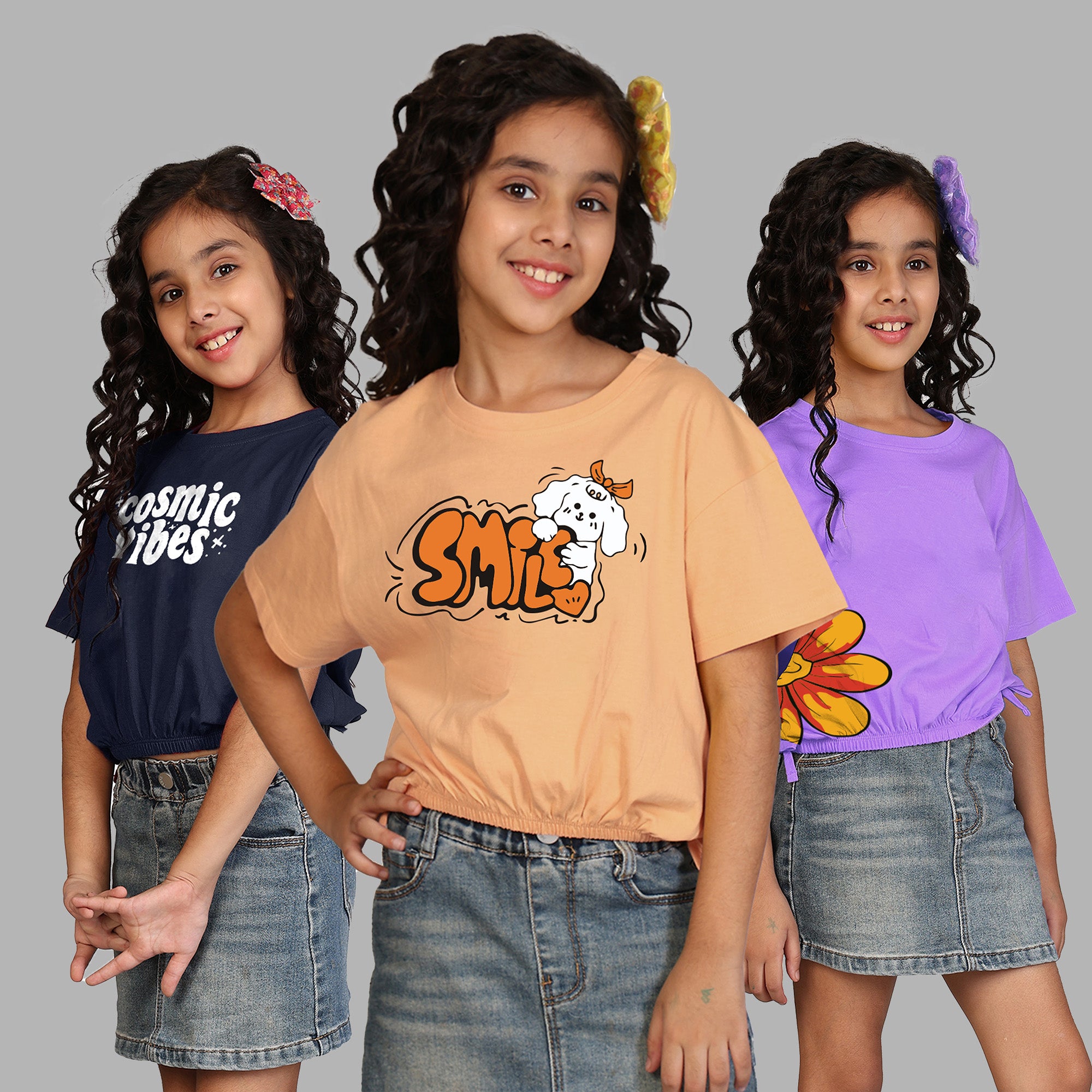 Girls Cotton Printed Crop Top-Combo 2