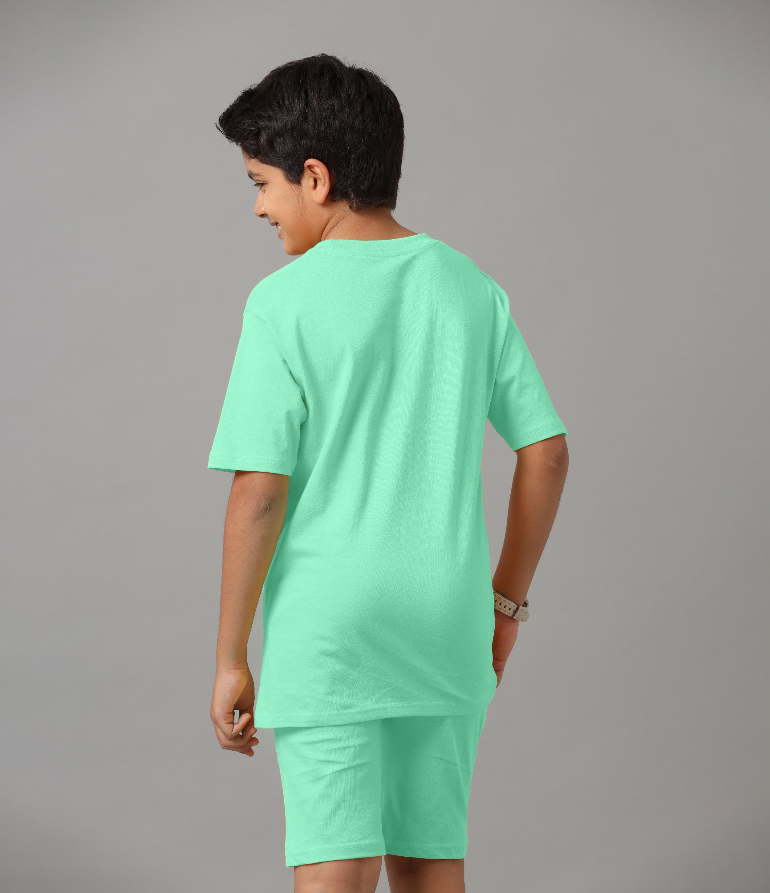 Boy's 100% Pure Cotton Premium Printed Green Tshirt and Shorts Set