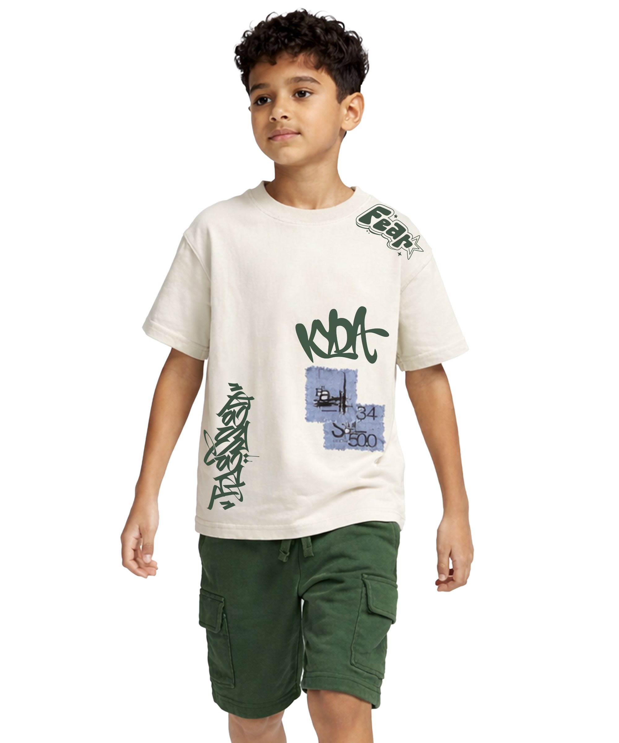 Boys Premium Cotton Printed Co-Ord Set | Oversized T-Shirt & Cargo Shorts