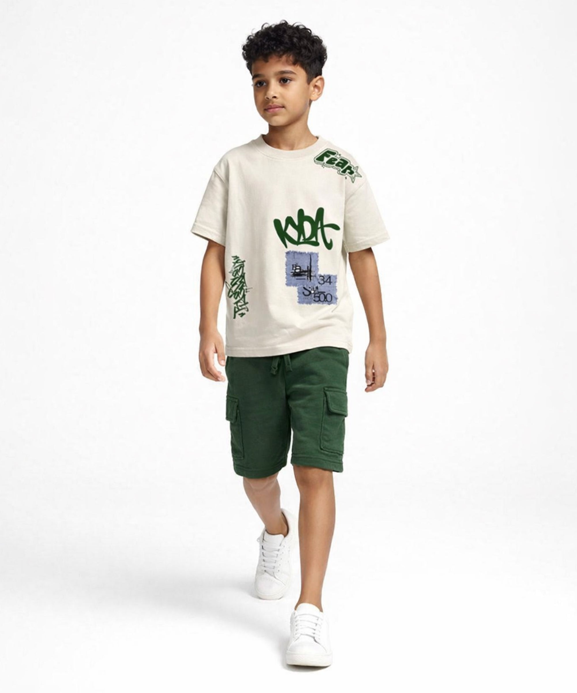 Boys Premium Cotton Printed Co-Ord Set | Oversized T-Shirt & Cargo Shorts