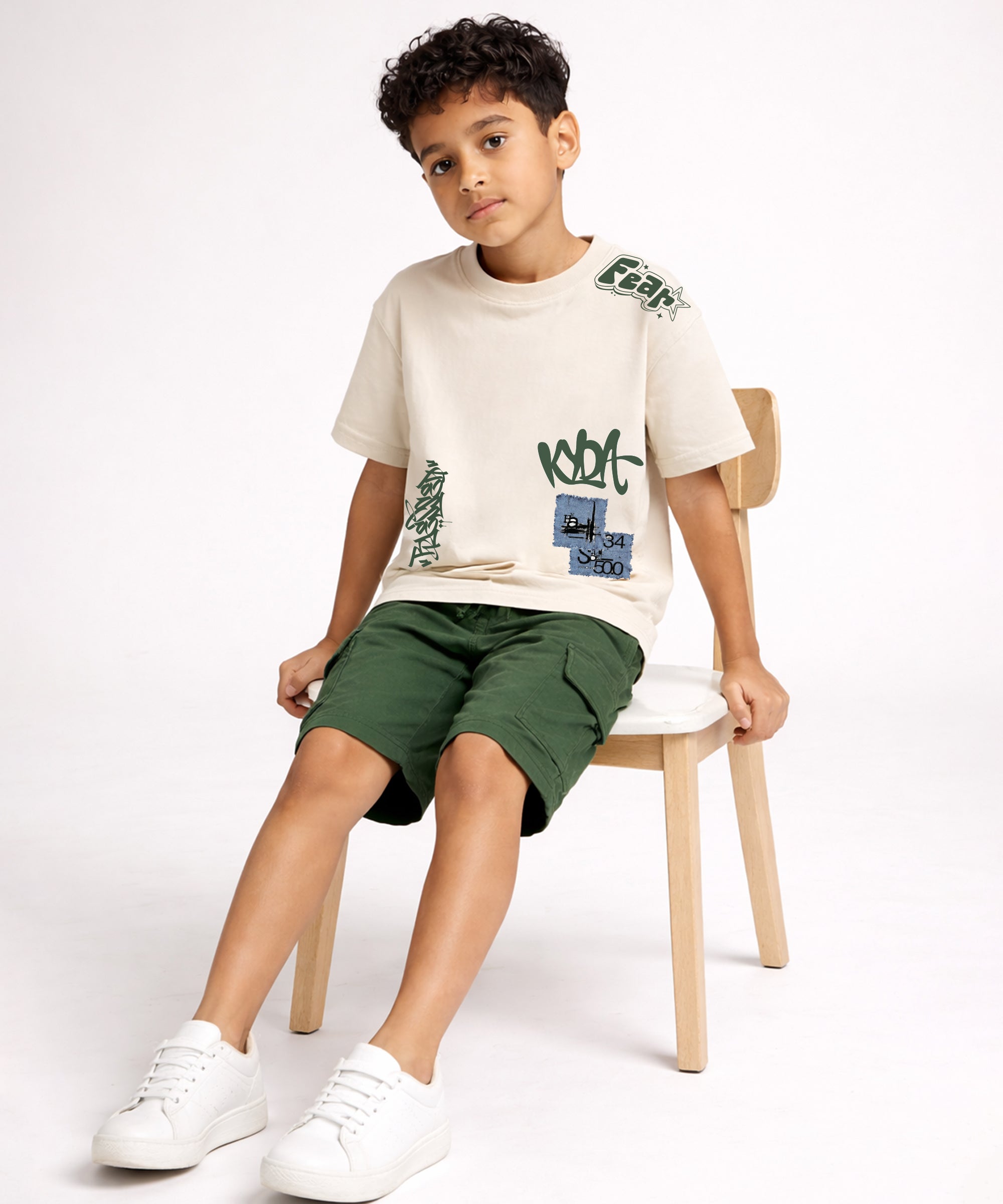 Boys Premium Cotton Printed Co-Ord Set | Oversized T-Shirt & Cargo Shorts