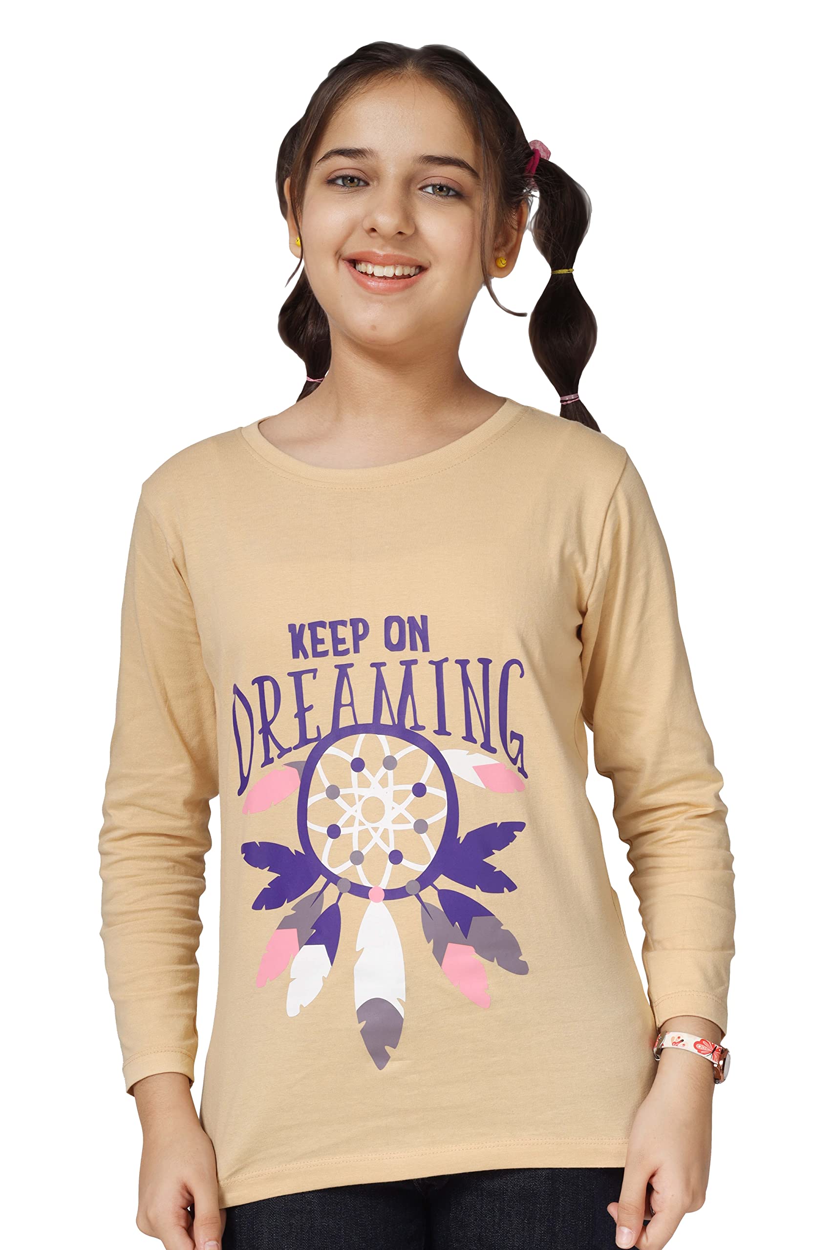 Girls Cotton Full Sleeve Printed T-Shirt (Pack of 3)