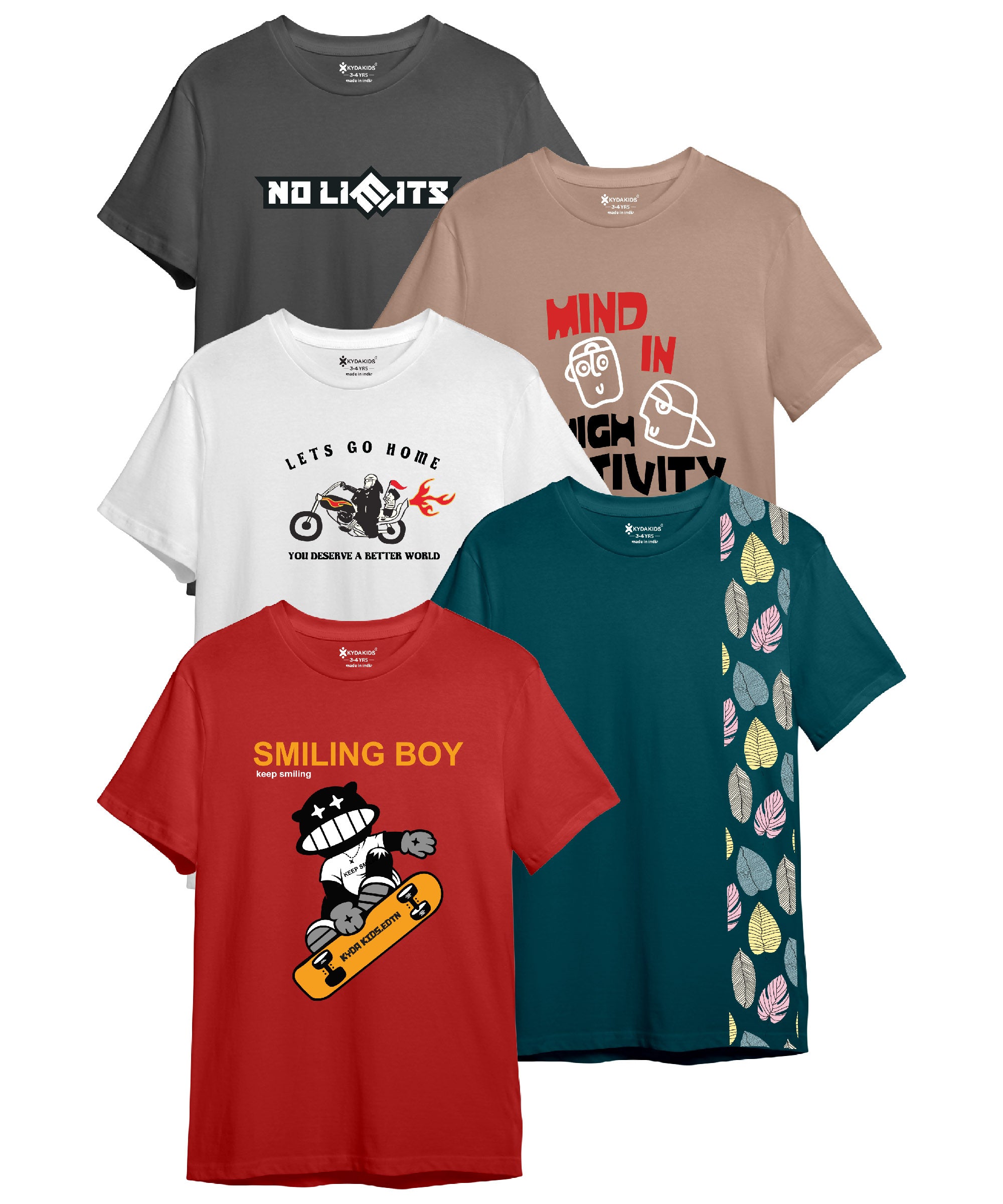 Boys Printed Tees – Everyday Comfort Fit | Pack of 5