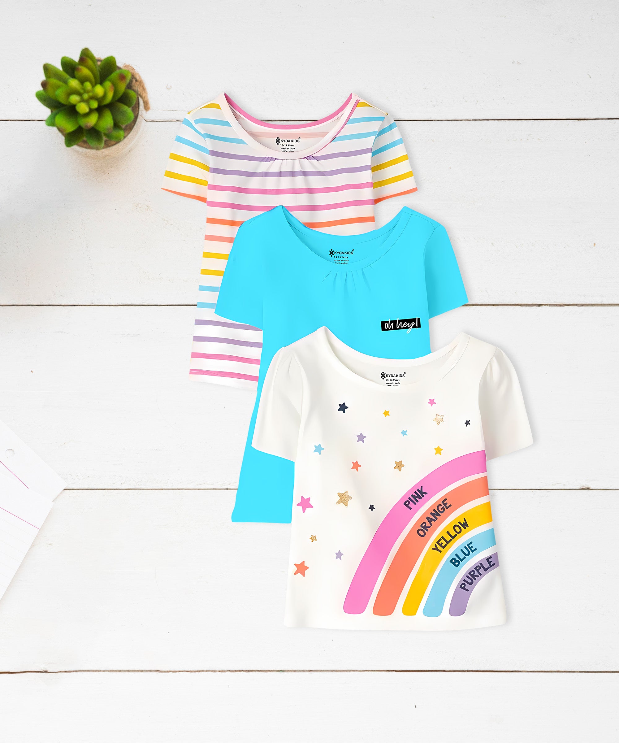 Girls Cotton Full Sleeve Printed Turquoise Tops (Pack of 3)