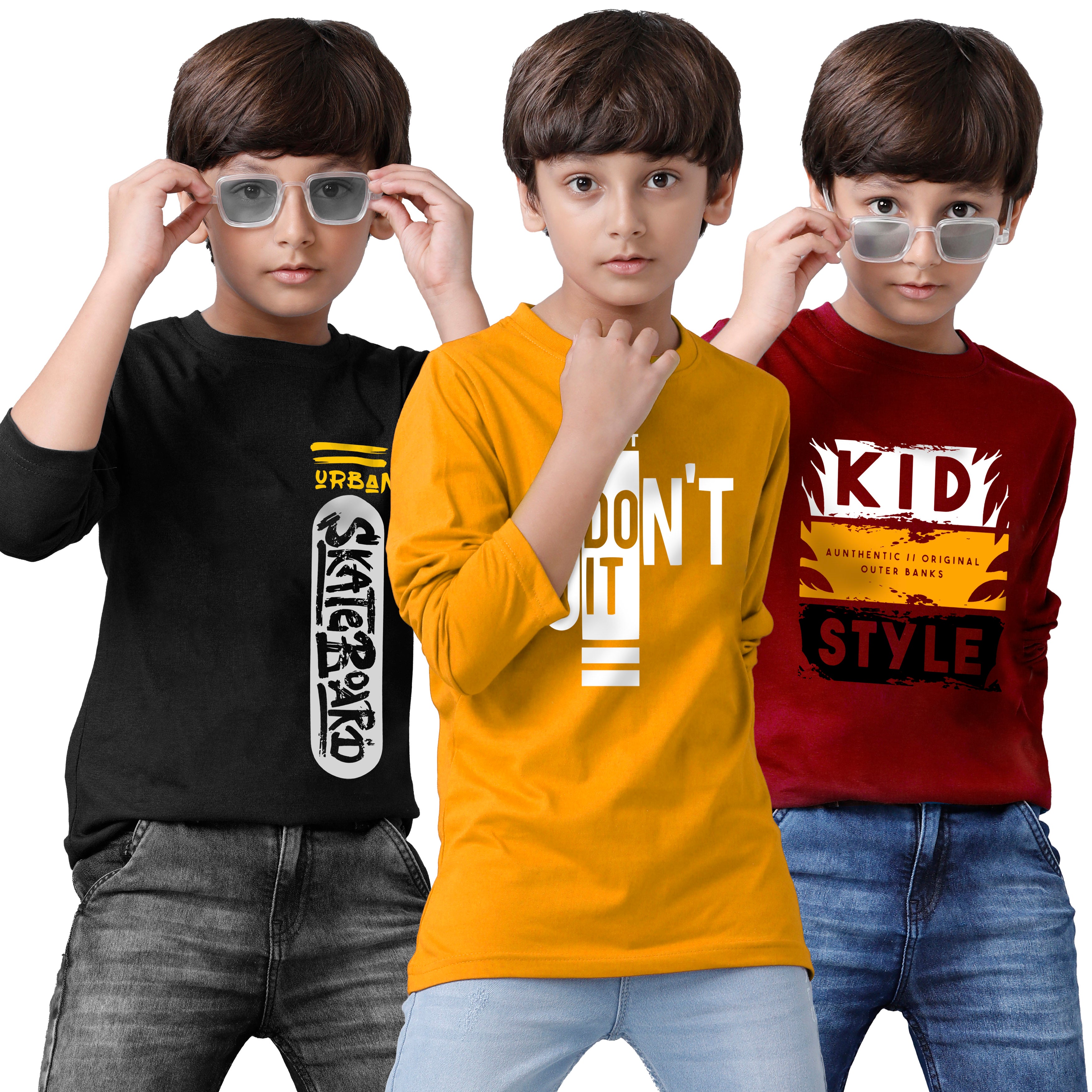 Cotton Printed T-Shirts for Boys Multicolor T-Shirts for Kids C7 (Pack of 3)