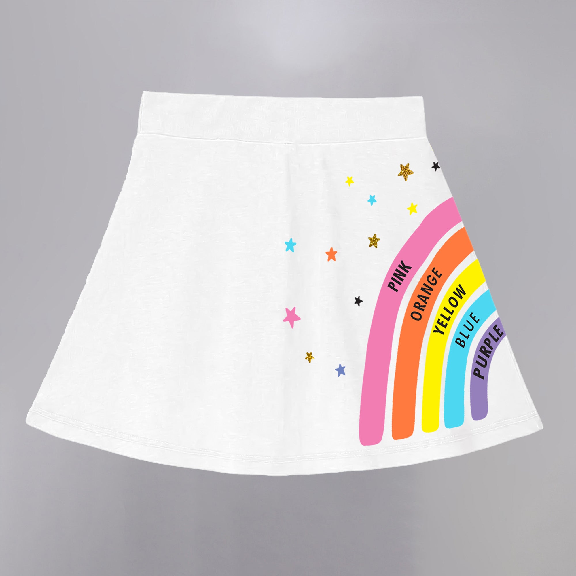 Girls Cotton Printed Skirt Attached With Inner Lycra Shorts-White