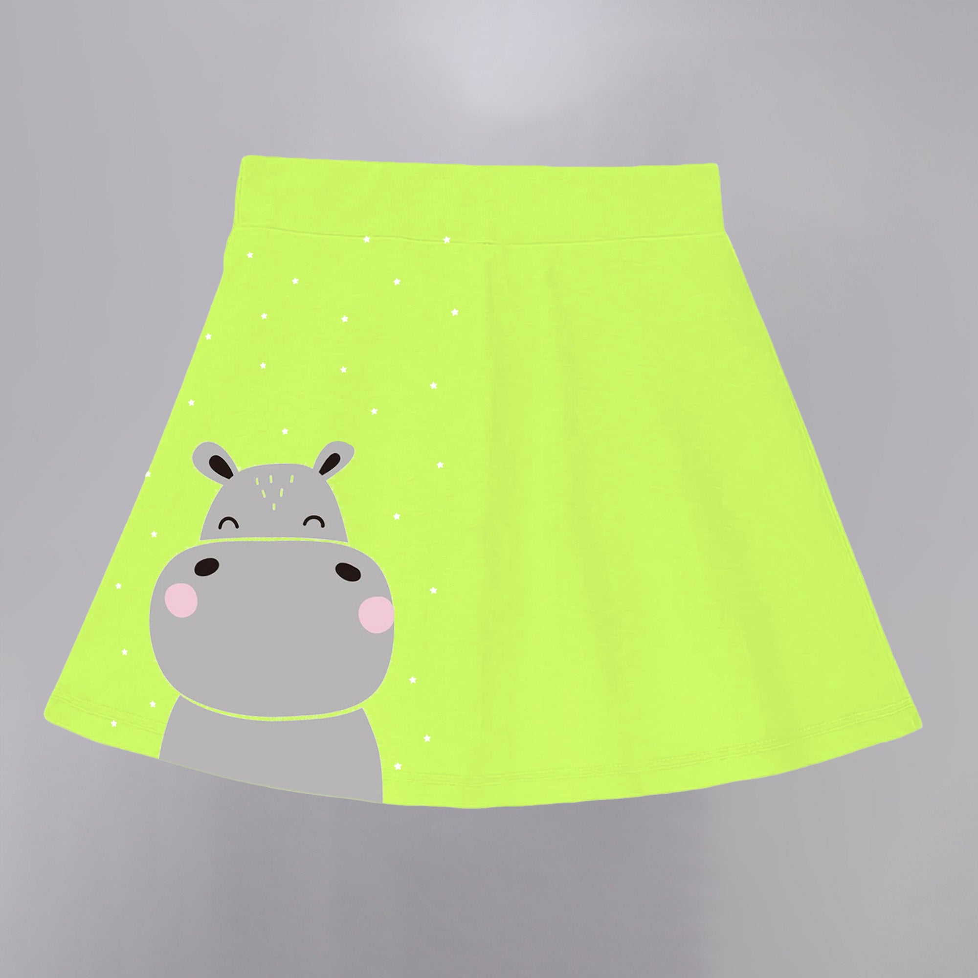 Girls Cotton Printed Skirt Attached With Inner Lycra Shorts-Neon