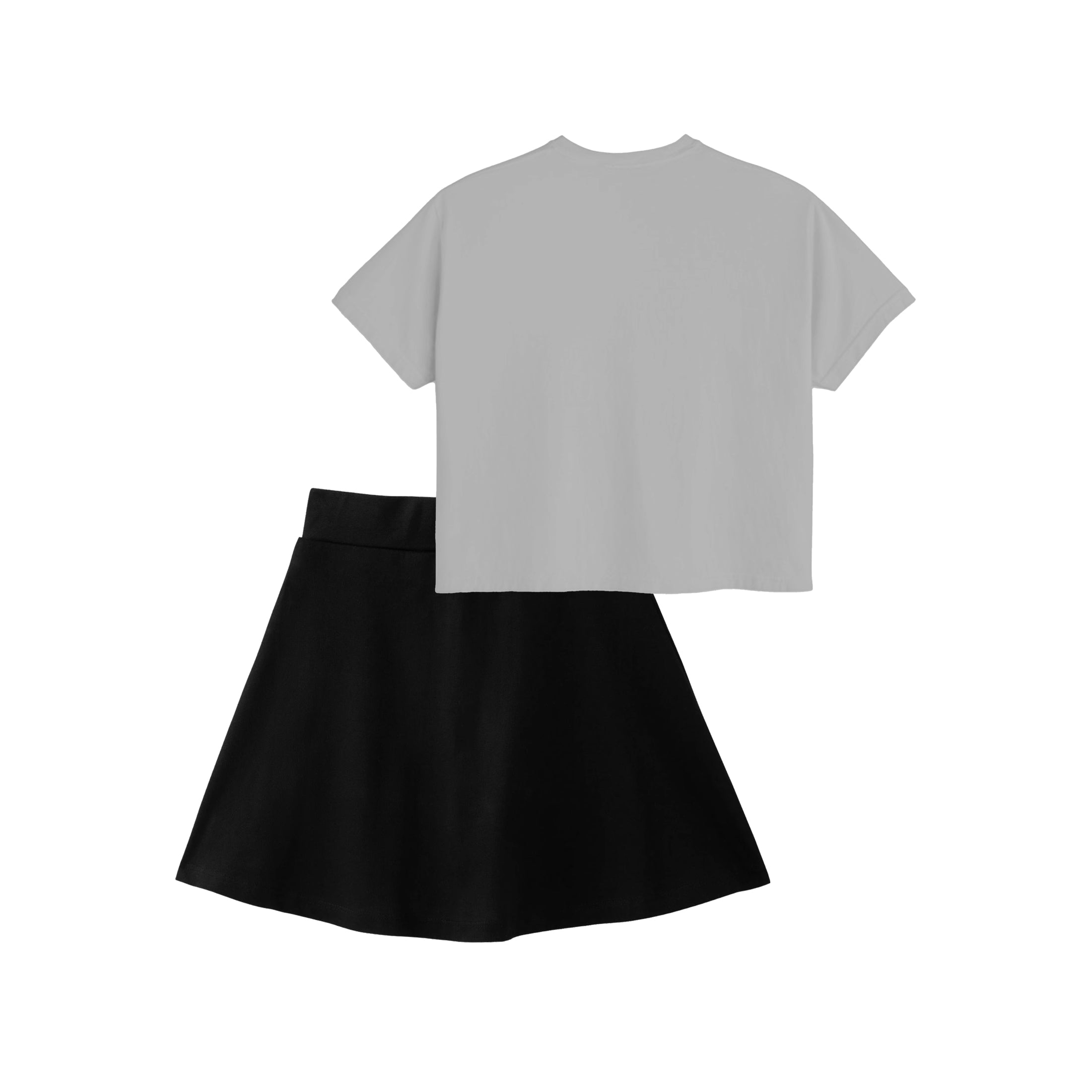 Girls Letter Print Cotton Printed Clothing Set-GreyBlack