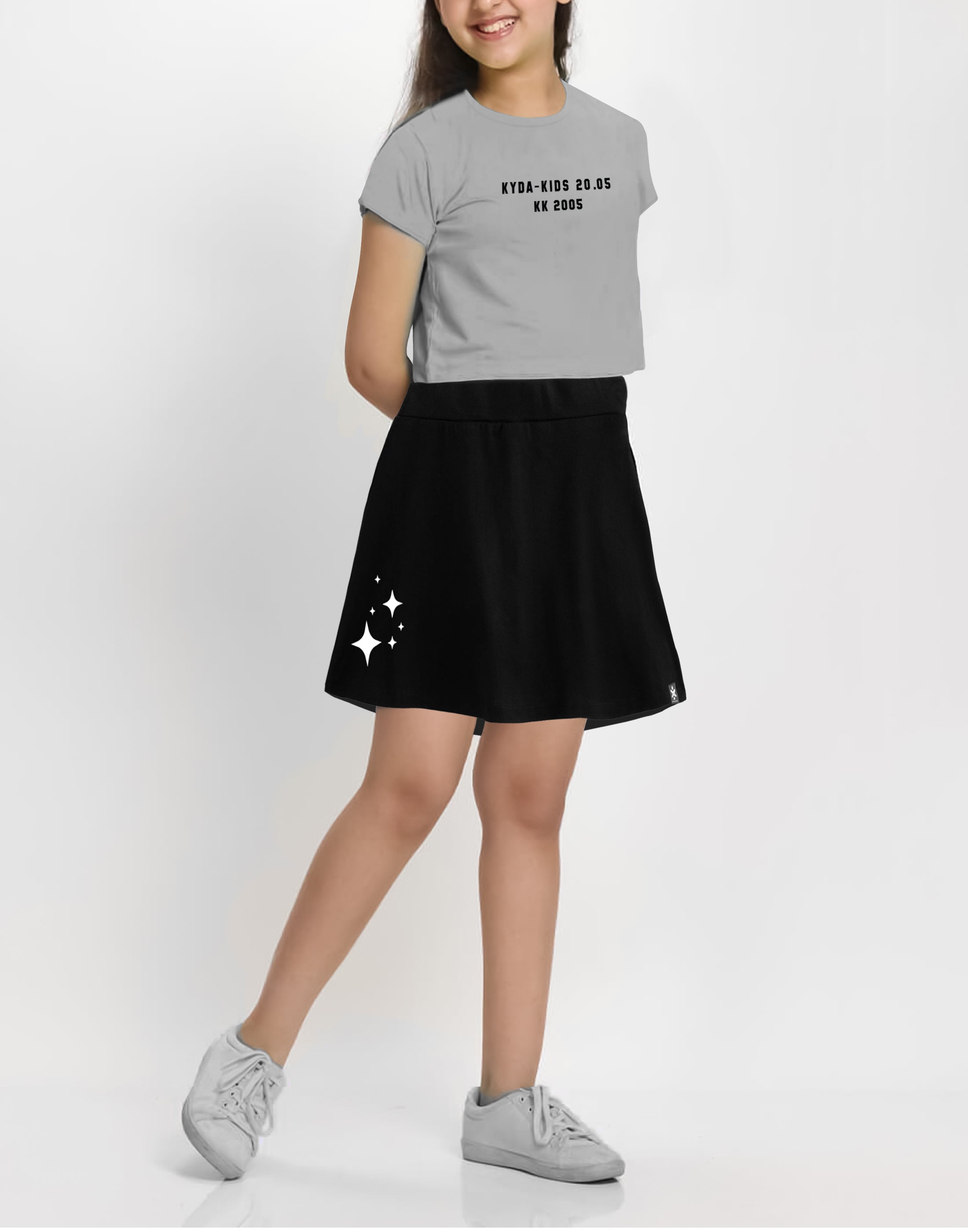 Girls Letter Print Cotton Printed Clothing Set-GreyBlack