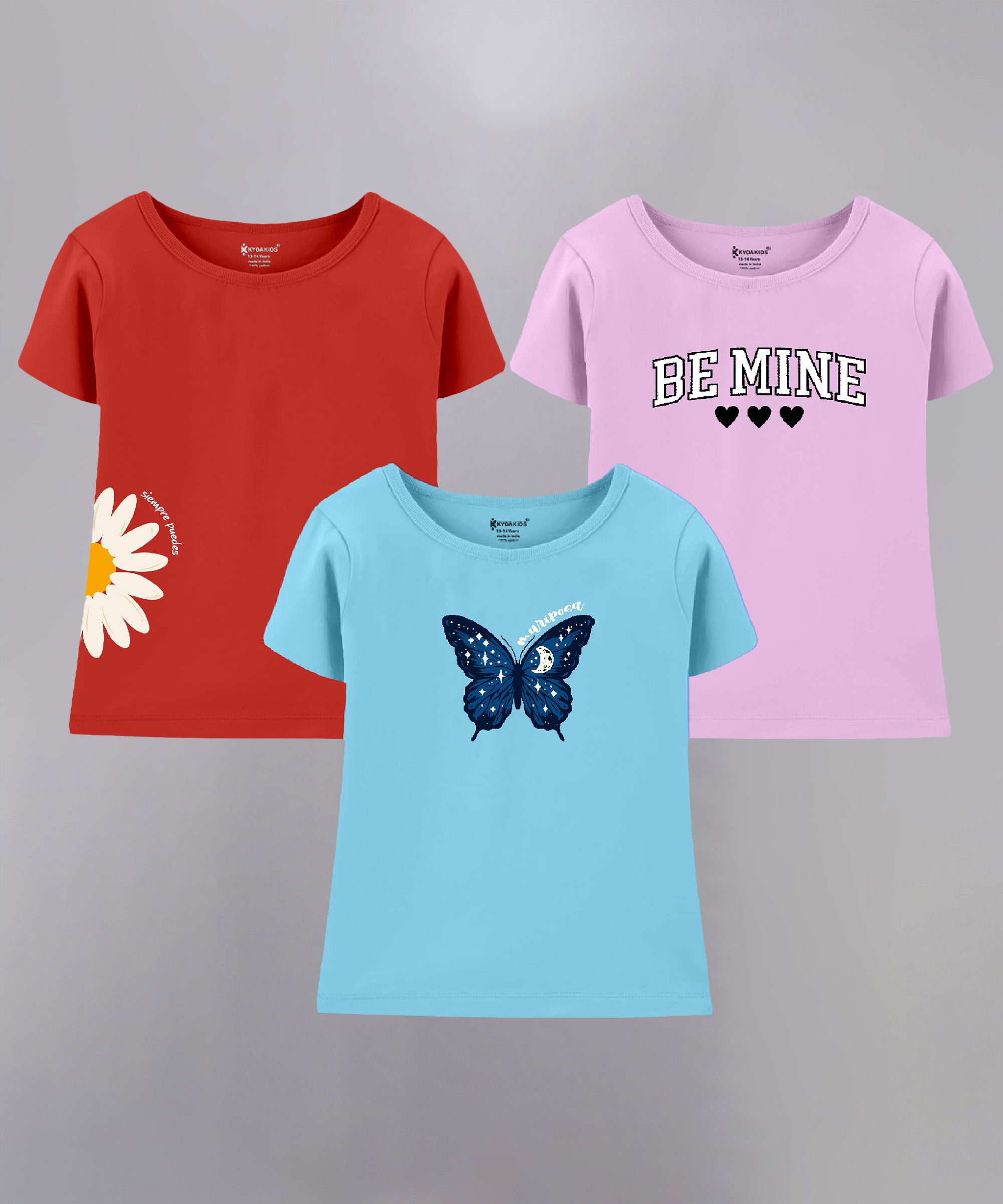 Girls Regular Fit Printed T-Shirts (Pack of 3)