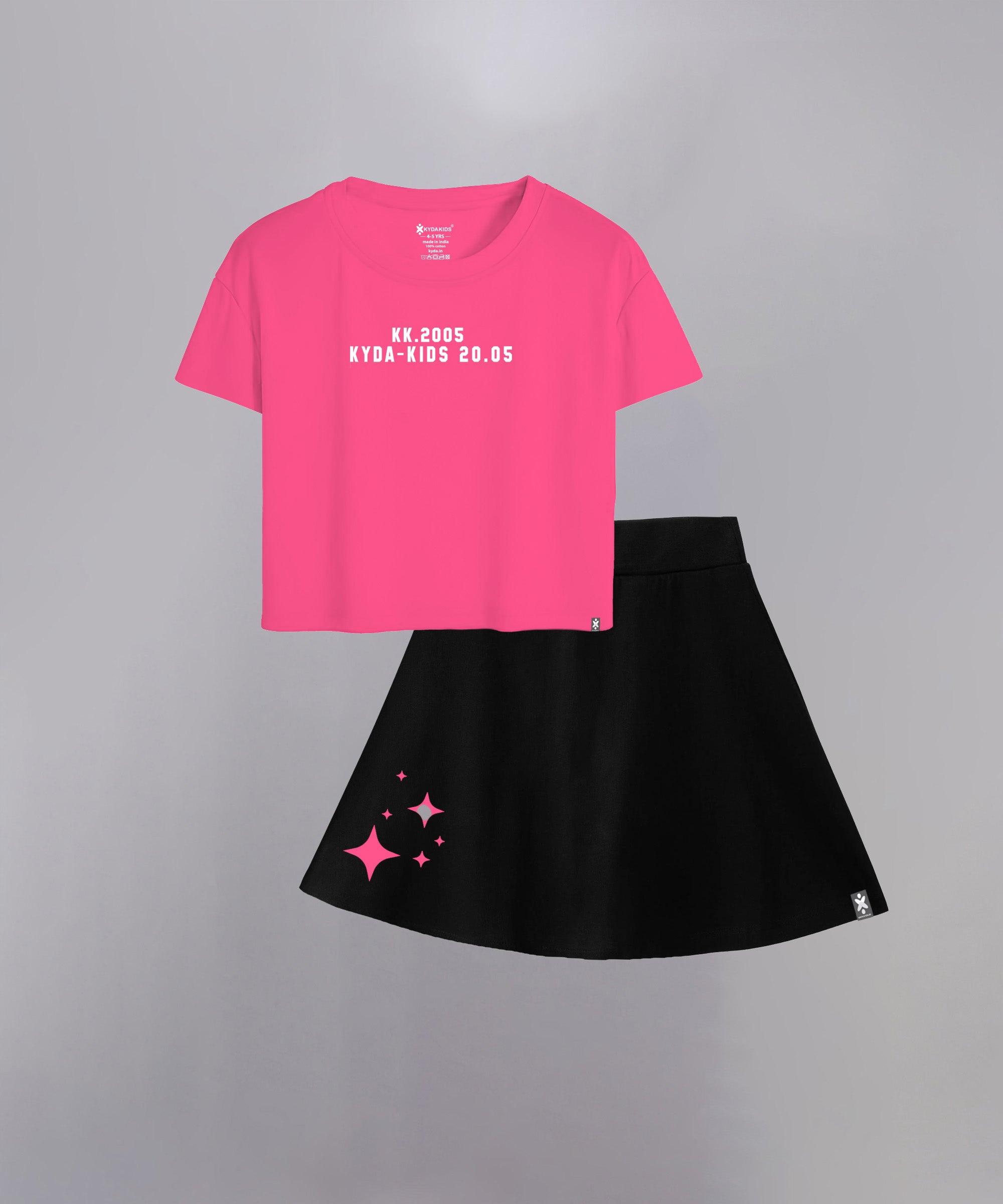 Girls Letter Print Cotton Printed Clothing Set-PinkBlack