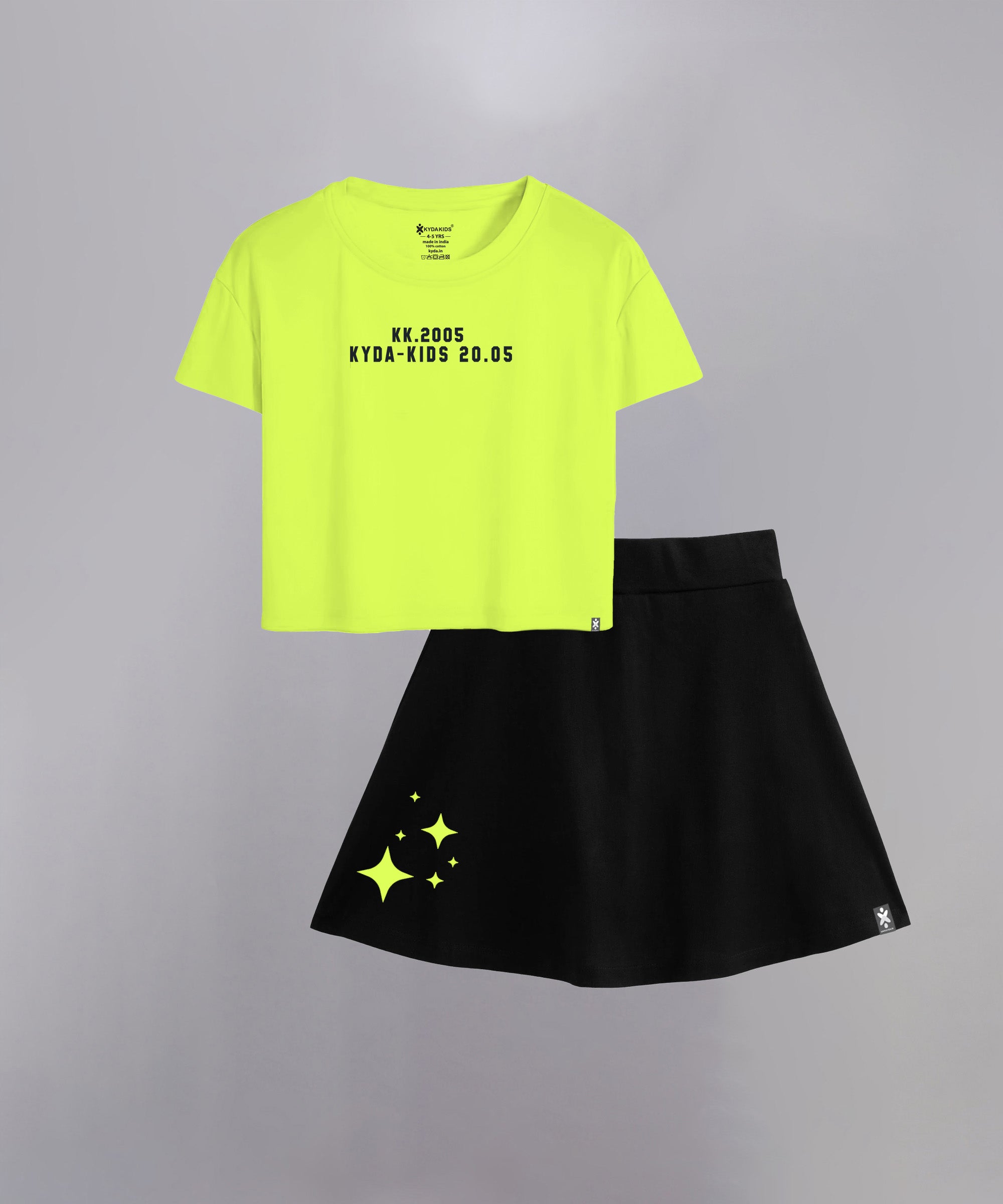 Girls Letter Print Cotton Printed Clothing Set-GreenBlack