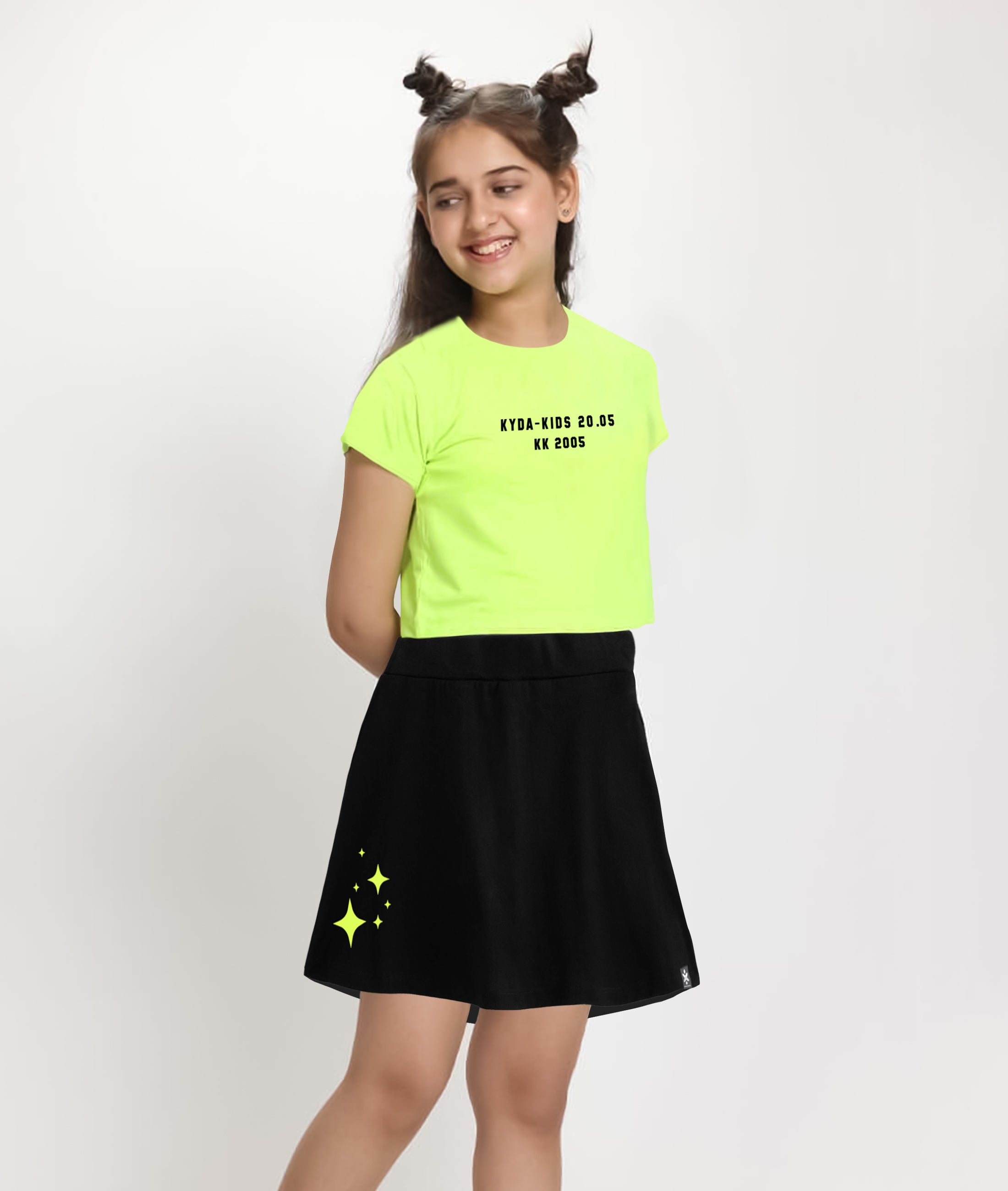 Girls Letter Print Cotton Printed Clothing Set-GreenBlack