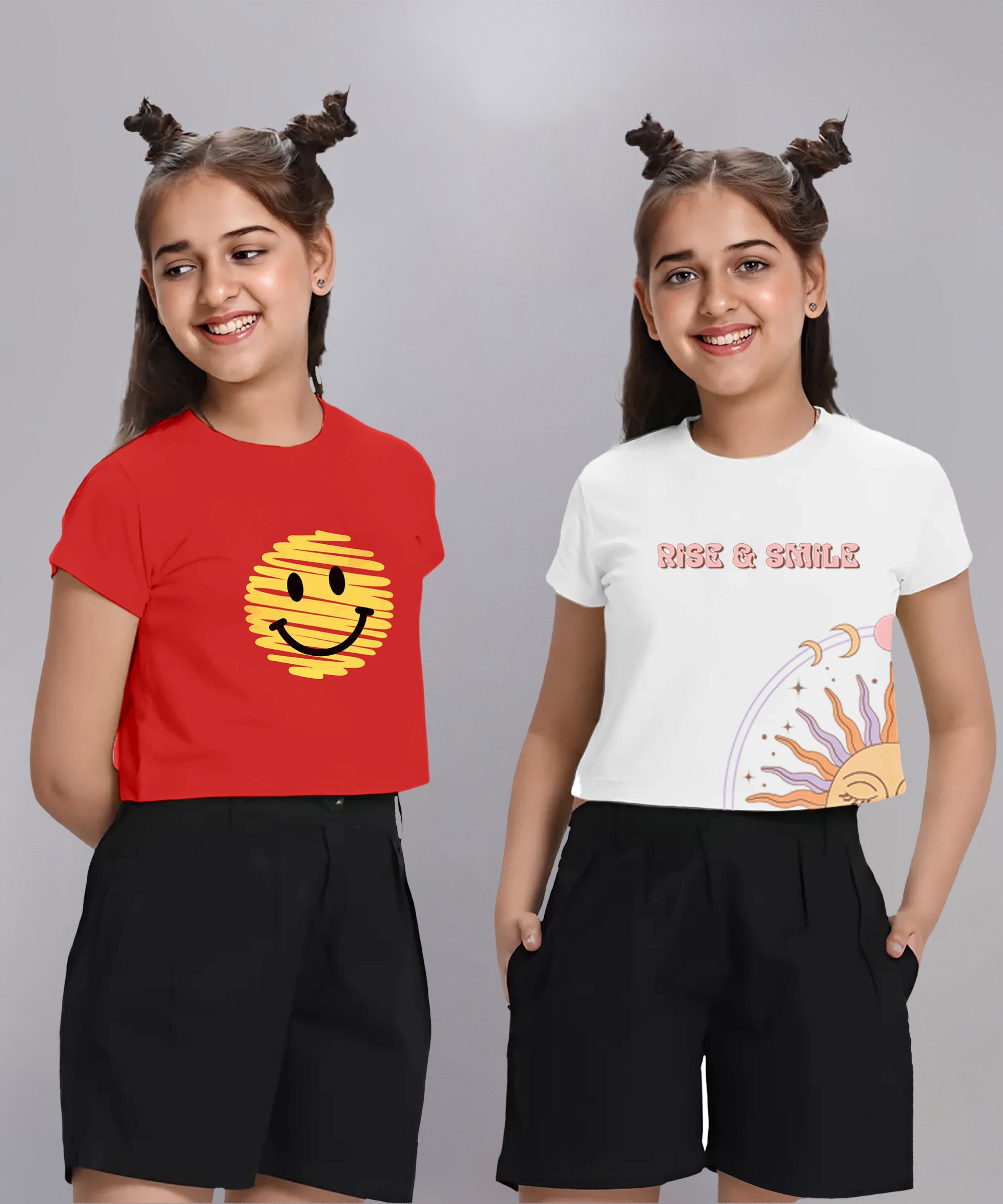 Girls  Cotton Crop top-Printed Half Sleeve Stylish T-shirt- Combo 3