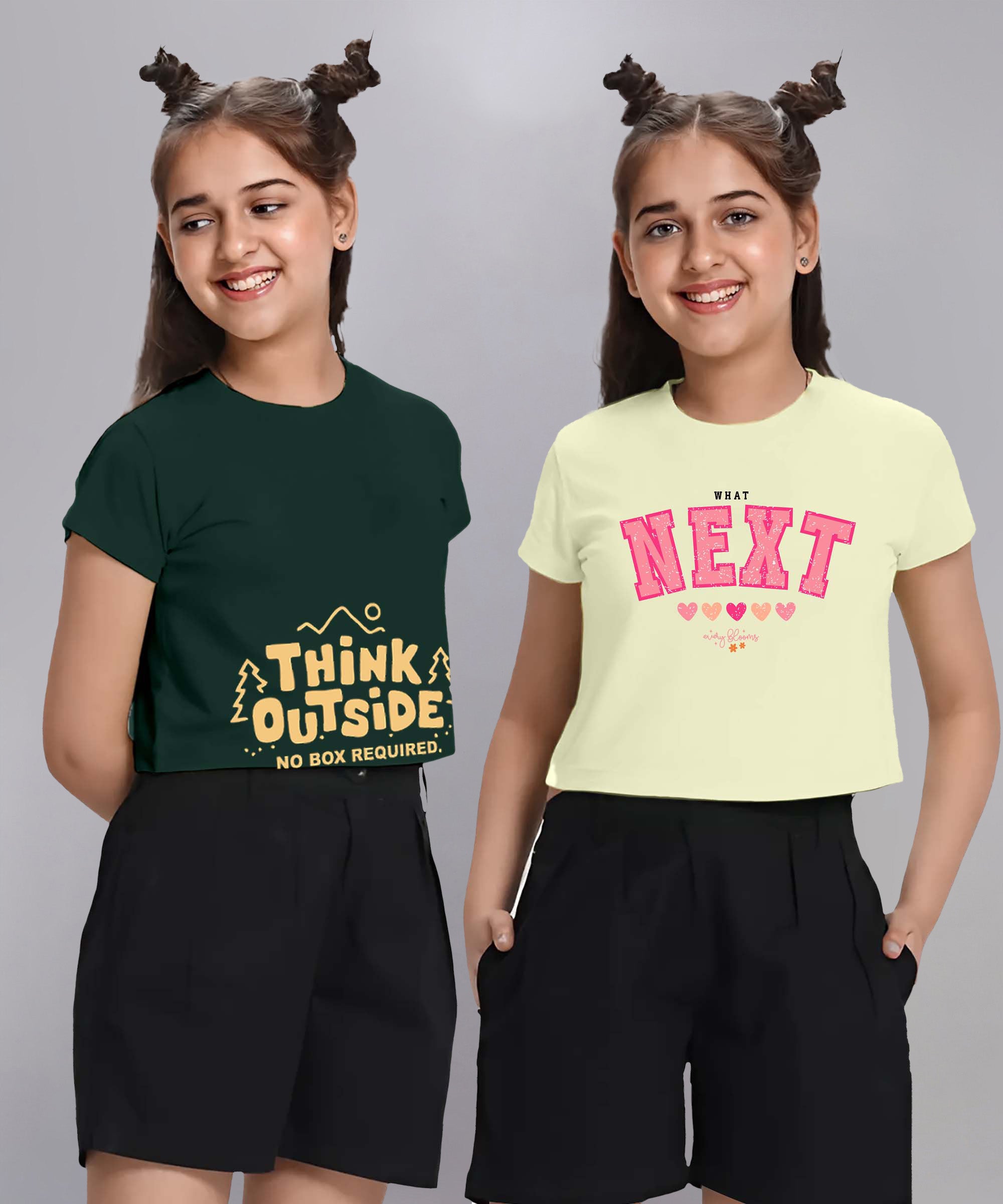 Girls  Cotton Crop top-Printed Half Sleeve Stylish T-shirt- Combo 2